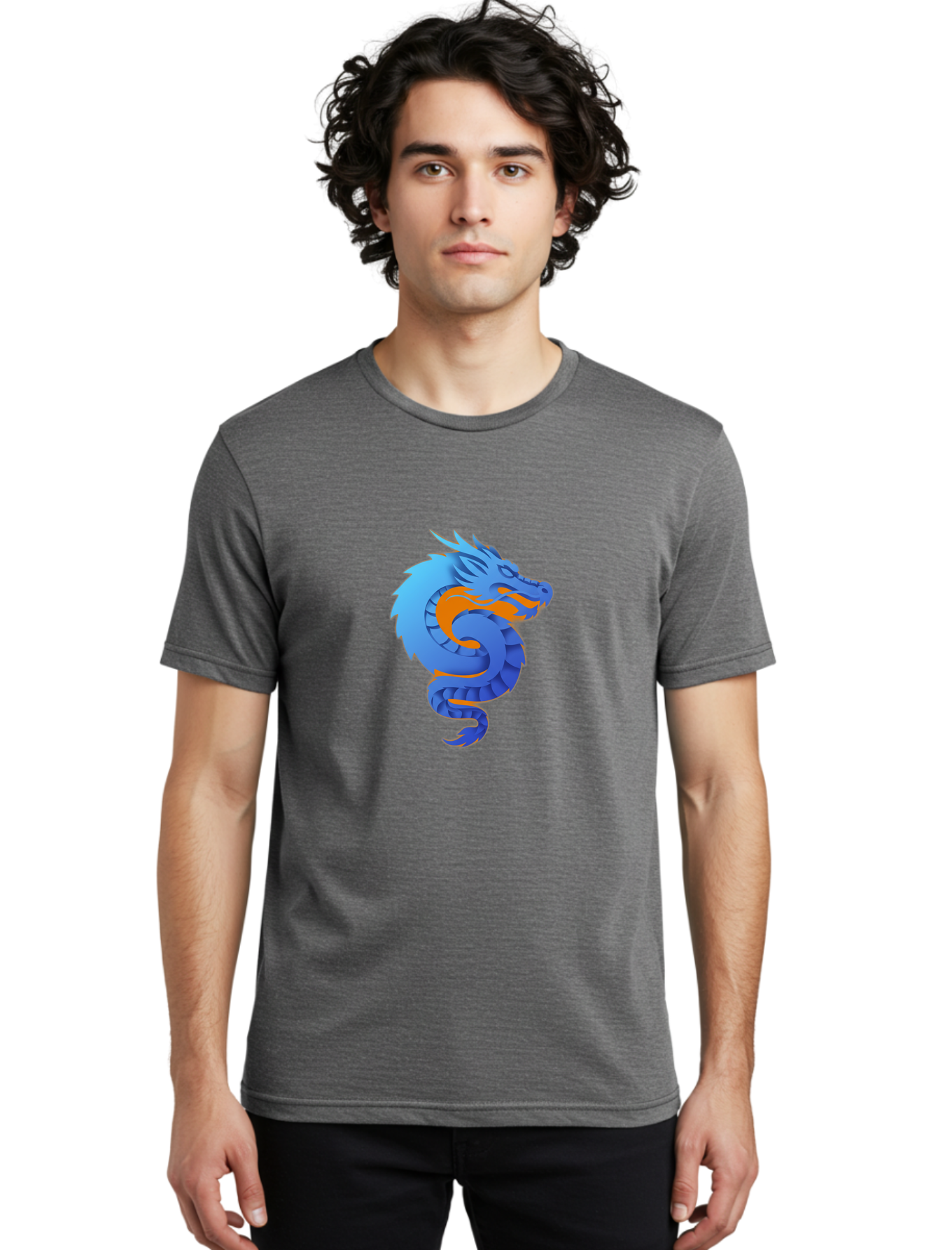 Blue-Dragon Men'S Graphic Tee, 100% Cotton, Comfortable Casual Summer Wear, Machine Washable, Blue Dragon, Orange Flames, Mythical Creature, Fantasy Art, Cartoon Illustration, Digital Graphics, Dragon Design, Logo Concept Baa173 14