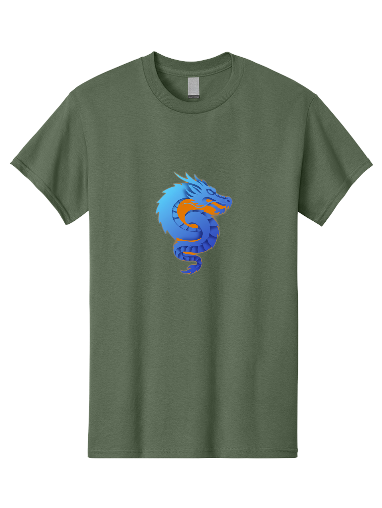 Blue-Dragon Men'S Graphic Tee, 100% Cotton, Comfortable Casual Summer Wear, Machine Washable, Blue Dragon, Orange Flames, Mythical Creature, Fantasy Art, Cartoon Illustration, Digital Graphics, Dragon Design, Logo Concept Baa173 3