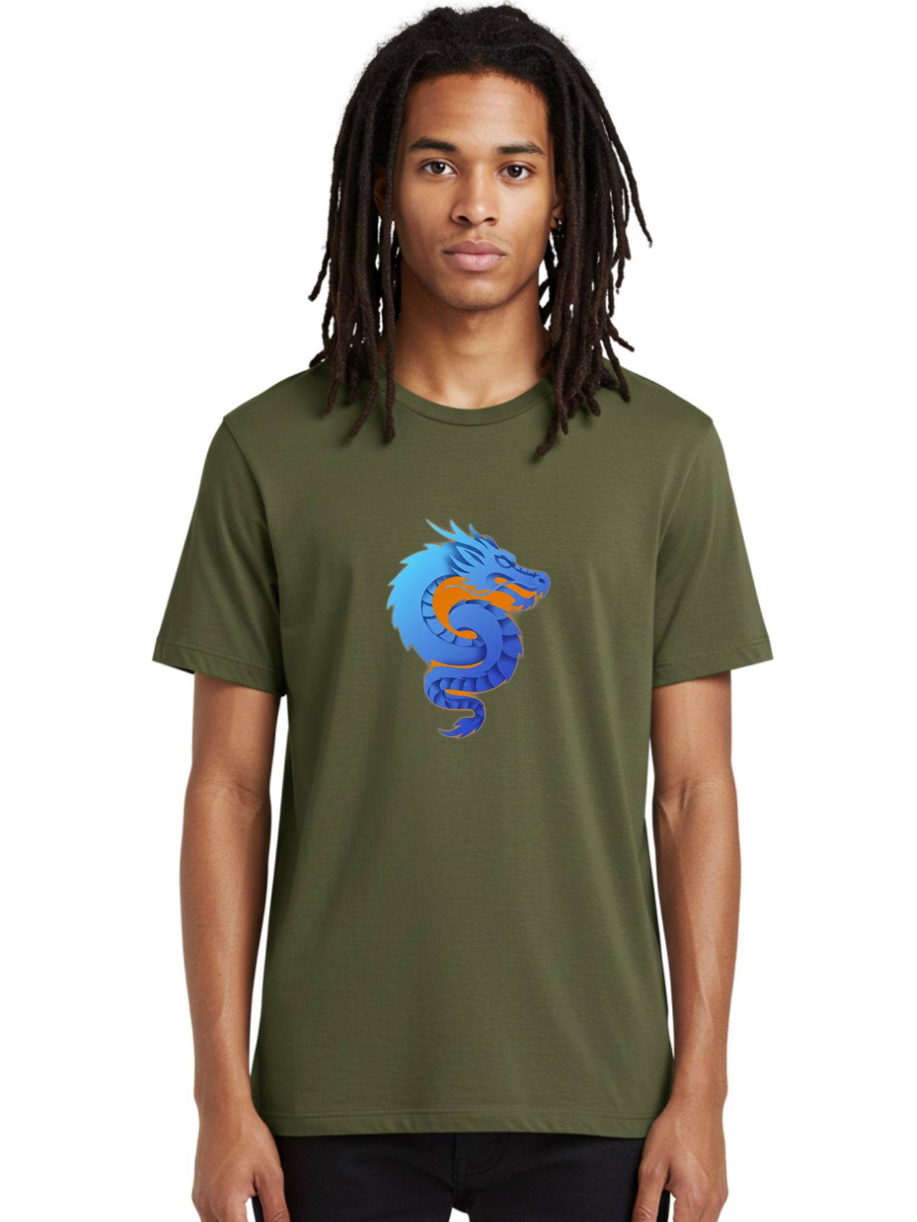 Blue-Dragon Men'S Graphic Tee, 100% Cotton, Comfortable Casual Summer Wear, Machine Washable, Blue Dragon, Orange Flames, Mythical Creature, Fantasy Art, Cartoon Illustration, Digital Graphics, Dragon Design, Logo Concept Baa173 4