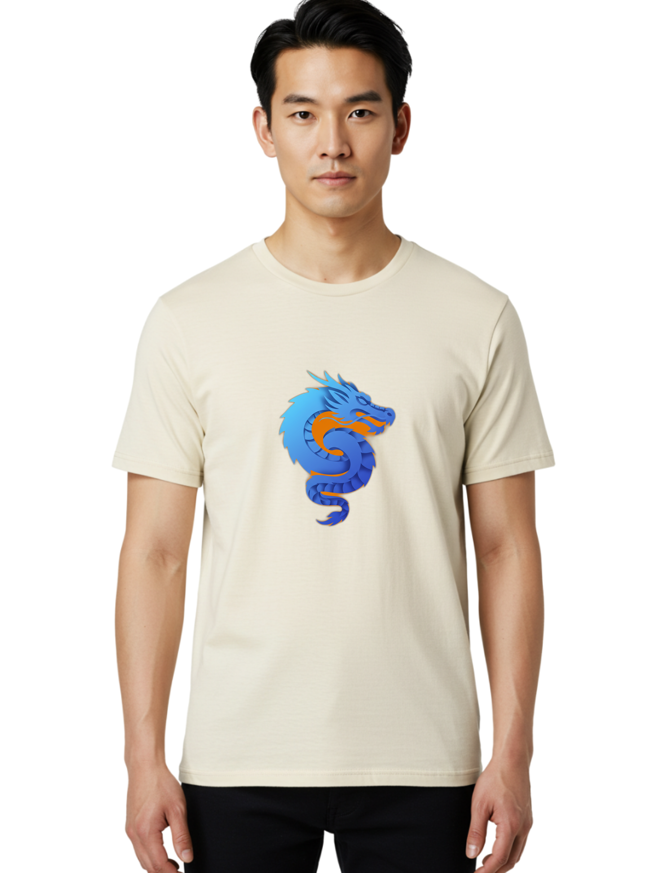 Blue-Dragon Men'S Graphic Tee, 100% Cotton, Comfortable Casual Summer Wear, Machine Washable, Blue Dragon, Orange Flames, Mythical Creature, Fantasy Art, Cartoon Illustration, Digital Graphics, Dragon Design, Logo Concept Baa173 28