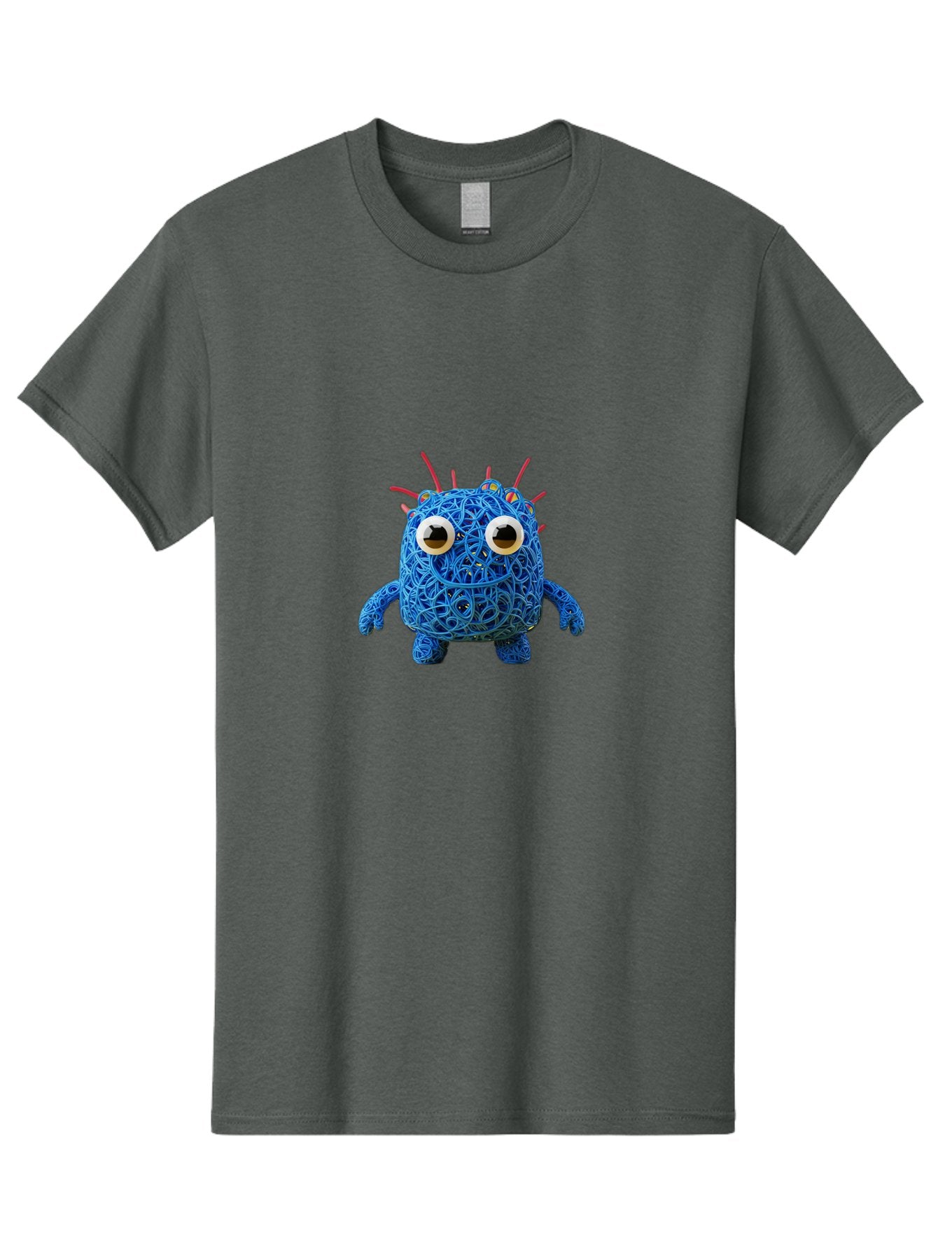 Blue-Germ Men'S Graphic Tee, 100% Cotton, Comfortable Casual Summer Wear, Machine Washable, Blue Virus Character, Cartoon Virus, Quirky Design, Oversized Eyes, Comical Creature, Abstract Virus Representation, Funny Art, Playful Germ Baa174 13