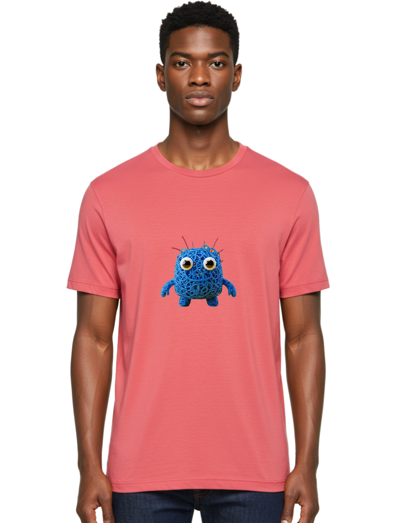 Blue-Germ Men'S Graphic Tee, 100% Cotton, Comfortable Casual Summer Wear, Machine Washable, Blue Virus Character, Cartoon Virus, Quirky Design, Oversized Eyes, Comical Creature, Abstract Virus Representation, Funny Art, Playful Germ Baa174 14