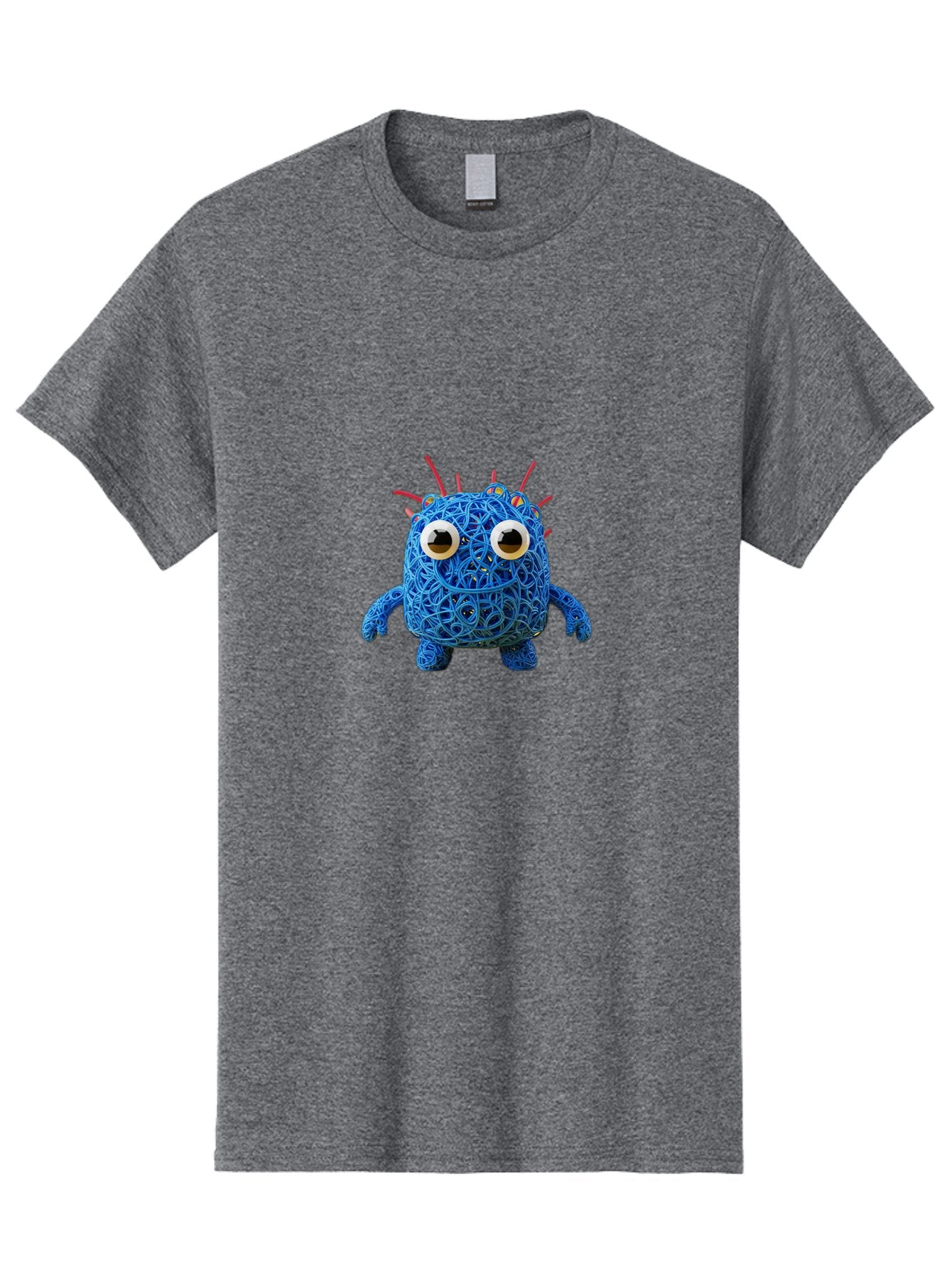 Blue-Germ Men'S Graphic Tee, 100% Cotton, Comfortable Casual Summer Wear, Machine Washable, Blue Virus Character, Cartoon Virus, Quirky Design, Oversized Eyes, Comical Creature, Abstract Virus Representation, Funny Art, Playful Germ Baa174 4