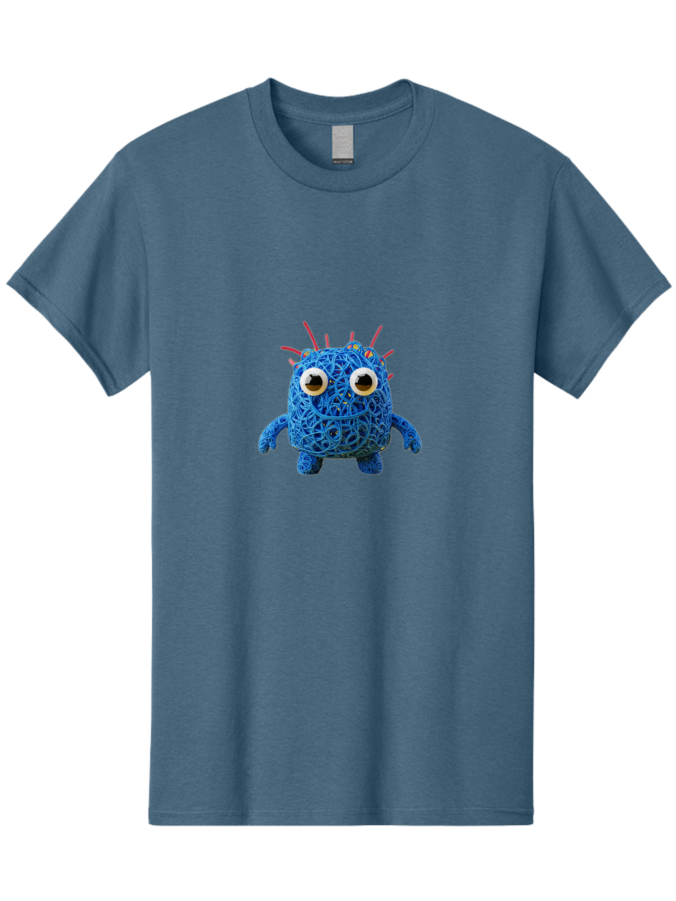 Blue-Germ Men'S Graphic Tee, 100% Cotton, Comfortable Casual Summer Wear, Machine Washable, Blue Virus Character, Cartoon Virus, Quirky Design, Oversized Eyes, Comical Creature, Abstract Virus Representation, Funny Art, Playful Germ Baa174 19