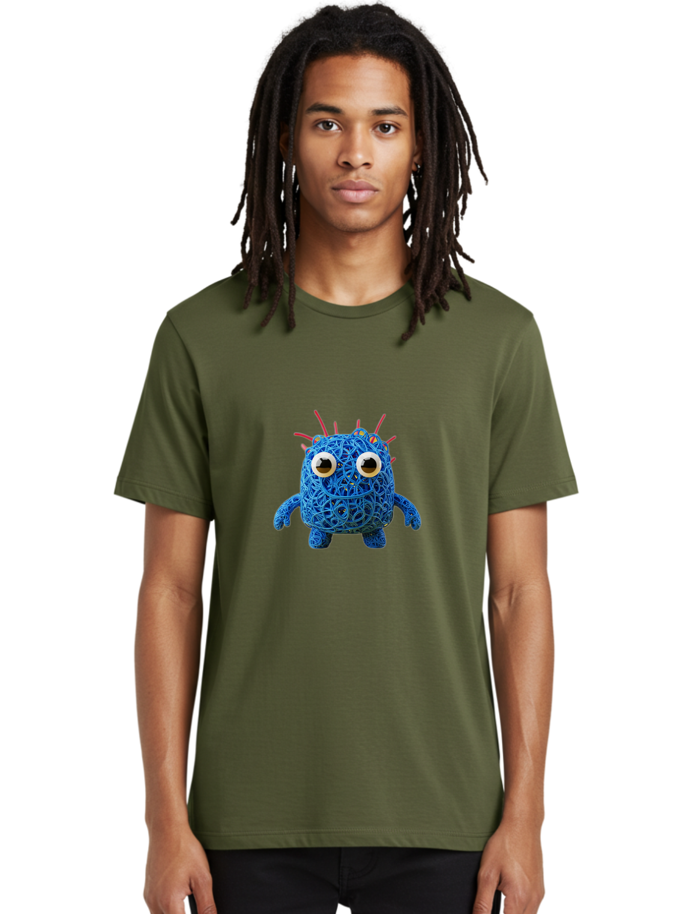 Blue-Germ Men'S Graphic Tee, 100% Cotton, Comfortable Casual Summer Wear, Machine Washable, Blue Virus Character, Cartoon Virus, Quirky Design, Oversized Eyes, Comical Creature, Abstract Virus Representation, Funny Art, Playful Germ Baa174 12