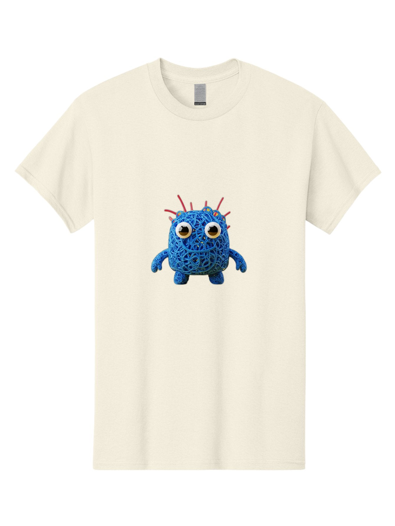 Blue-Germ Men'S Graphic Tee, 100% Cotton, Comfortable Casual Summer Wear, Machine Washable, Blue Virus Character, Cartoon Virus, Quirky Design, Oversized Eyes, Comical Creature, Abstract Virus Representation, Funny Art, Playful Germ Baa174 5