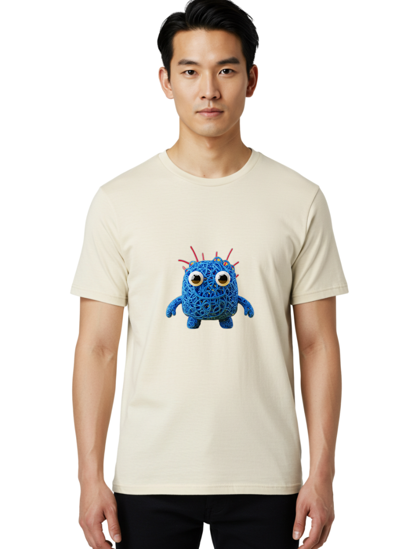 Blue-Germ Men'S Graphic Tee, 100% Cotton, Comfortable Casual Summer Wear, Machine Washable, Blue Virus Character, Cartoon Virus, Quirky Design, Oversized Eyes, Comical Creature, Abstract Virus Representation, Funny Art, Playful Germ Baa174 16