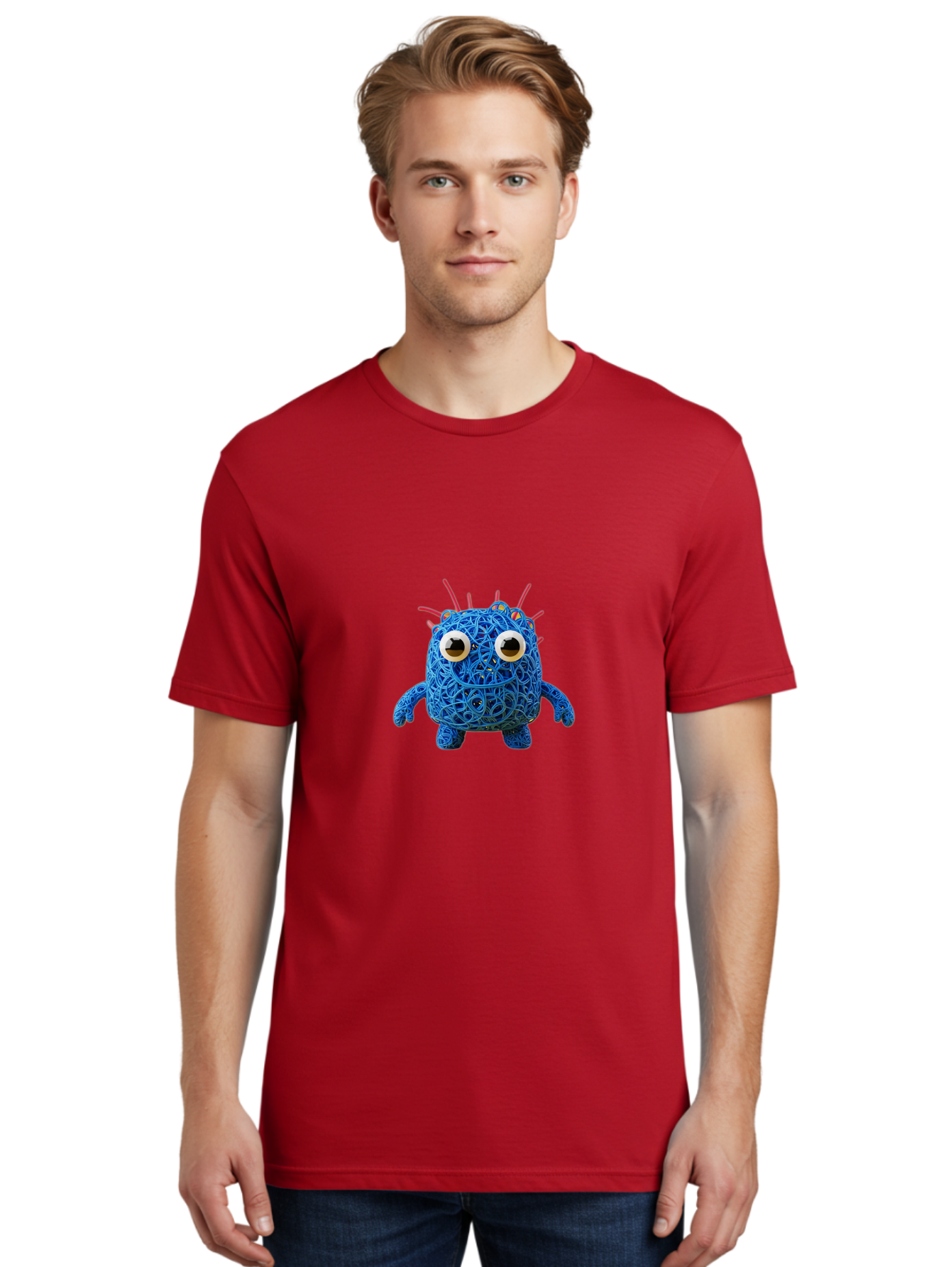 Blue-Germ Men'S Graphic Tee, 100% Cotton, Comfortable Casual Summer Wear, Machine Washable, Blue Virus Character, Cartoon Virus, Quirky Design, Oversized Eyes, Comical Creature, Abstract Virus Representation, Funny Art, Playful Germ Baa174 8