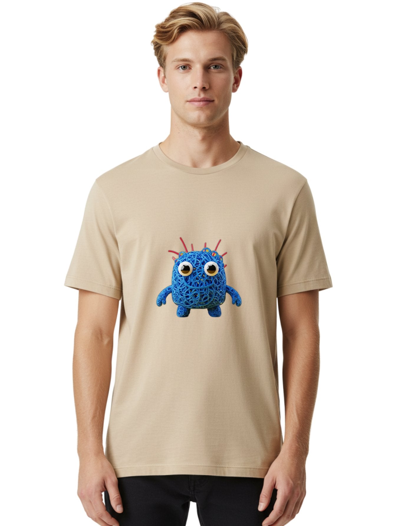Blue-Germ Men'S Graphic Tee, 100% Cotton, Comfortable Casual Summer Wear, Machine Washable, Blue Virus Character, Cartoon Virus, Quirky Design, Oversized Eyes, Comical Creature, Abstract Virus Representation, Funny Art, Playful Germ Baa174 26