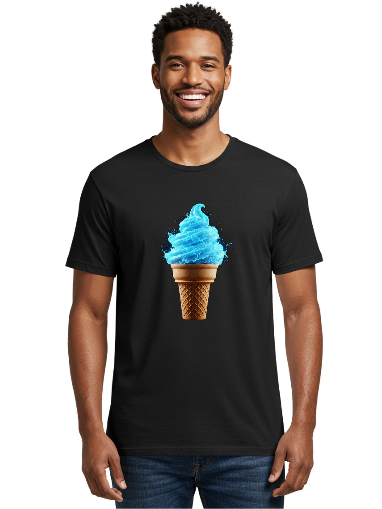 Blue-Ice-Cream-Cone Men'S Graphic Tee, 100% Cotton, Comfortable Casual Summer Wear, Machine Washable, Blue Ice Cream, Ice Cream Cone, Soft Serve, Sweet Treats, Summertime Fun, Cold Desserts, Ice Cream Lovers, Frozen Delights, Creamy Texture, Baa175 29