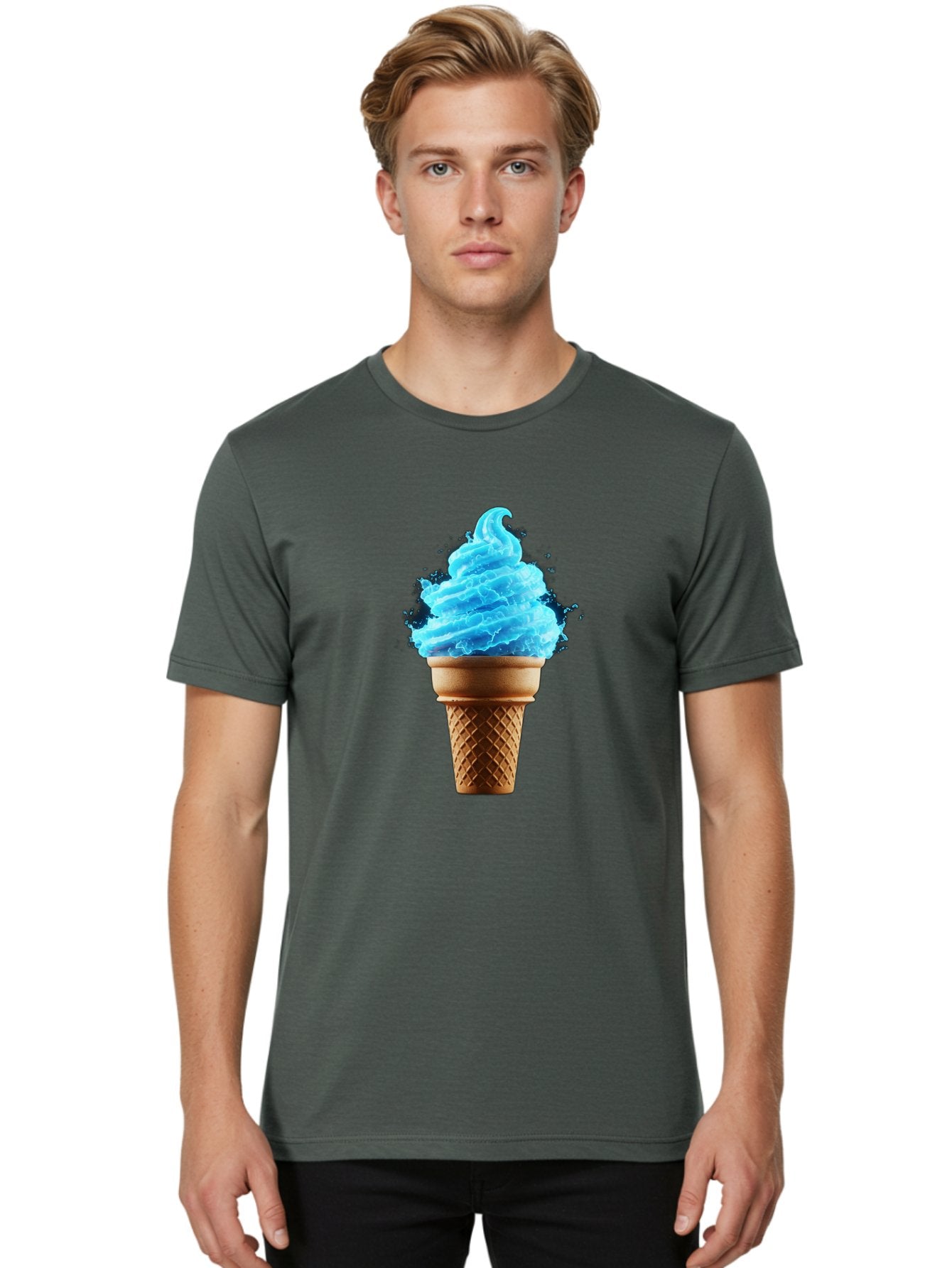 Blue-Ice-Cream-Cone Men'S Graphic Tee, 100% Cotton, Comfortable Casual Summer Wear, Machine Washable, Blue Ice Cream, Ice Cream Cone, Soft Serve, Sweet Treats, Summertime Fun, Cold Desserts, Ice Cream Lovers, Frozen Delights, Creamy Texture, Baa175 28