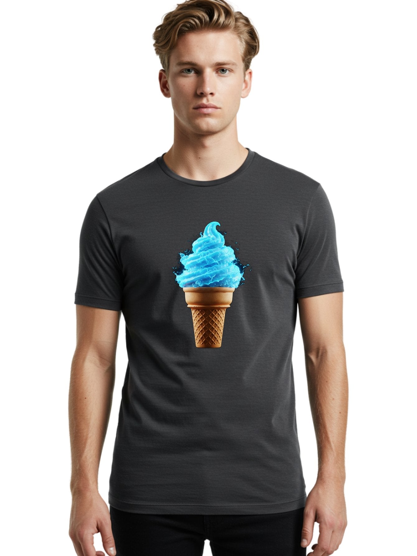 Blue-Ice-Cream-Cone Men'S Graphic Tee, 100% Cotton, Comfortable Casual Summer Wear, Machine Washable, Blue Ice Cream, Ice Cream Cone, Soft Serve, Sweet Treats, Summertime Fun, Cold Desserts, Ice Cream Lovers, Frozen Delights, Creamy Texture, Baa175 26