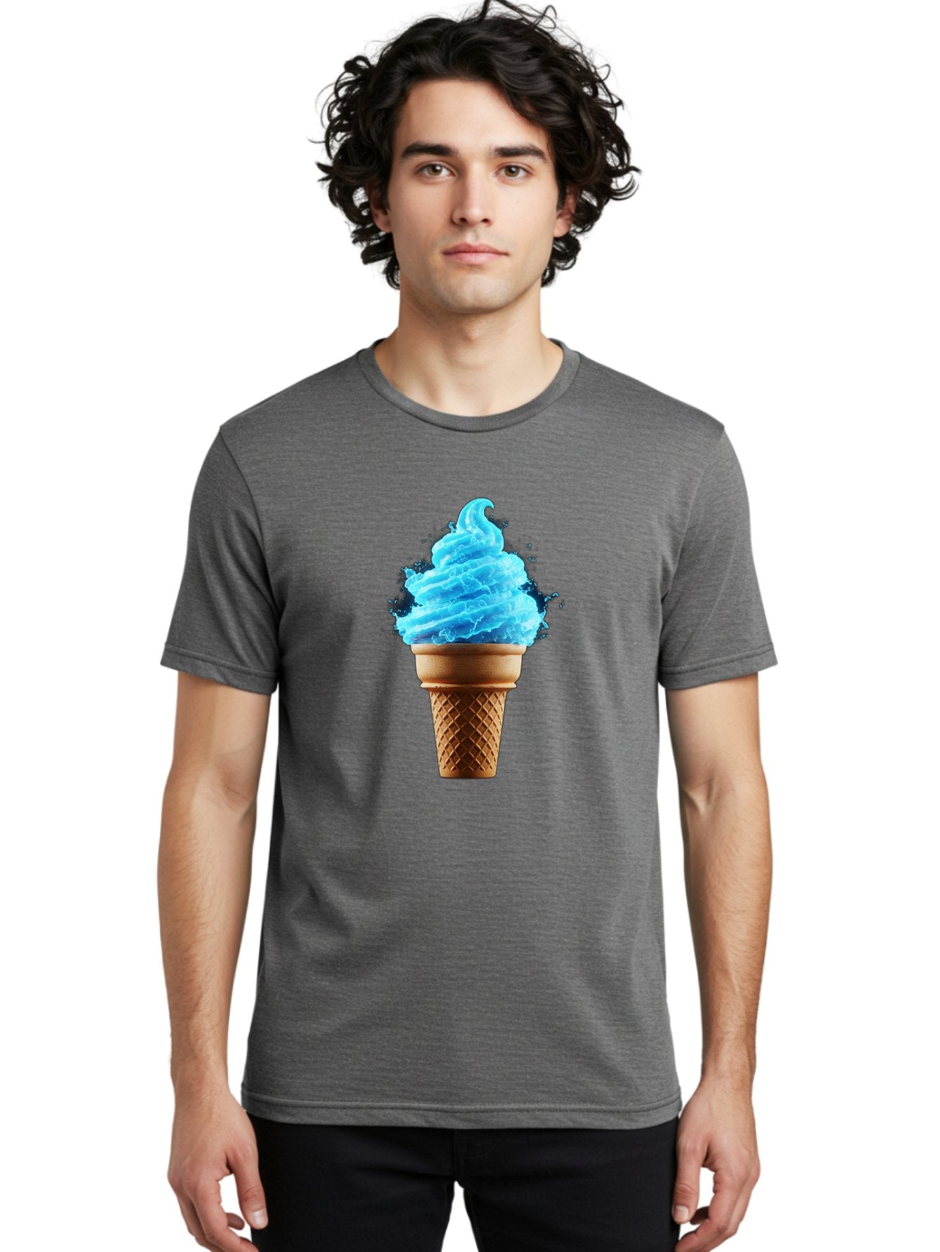 Blue-Ice-Cream-Cone Men'S Graphic Tee, 100% Cotton, Comfortable Casual Summer Wear, Machine Washable, Blue Ice Cream, Ice Cream Cone, Soft Serve, Sweet Treats, Summertime Fun, Cold Desserts, Ice Cream Lovers, Frozen Delights, Creamy Texture, Baa175 30