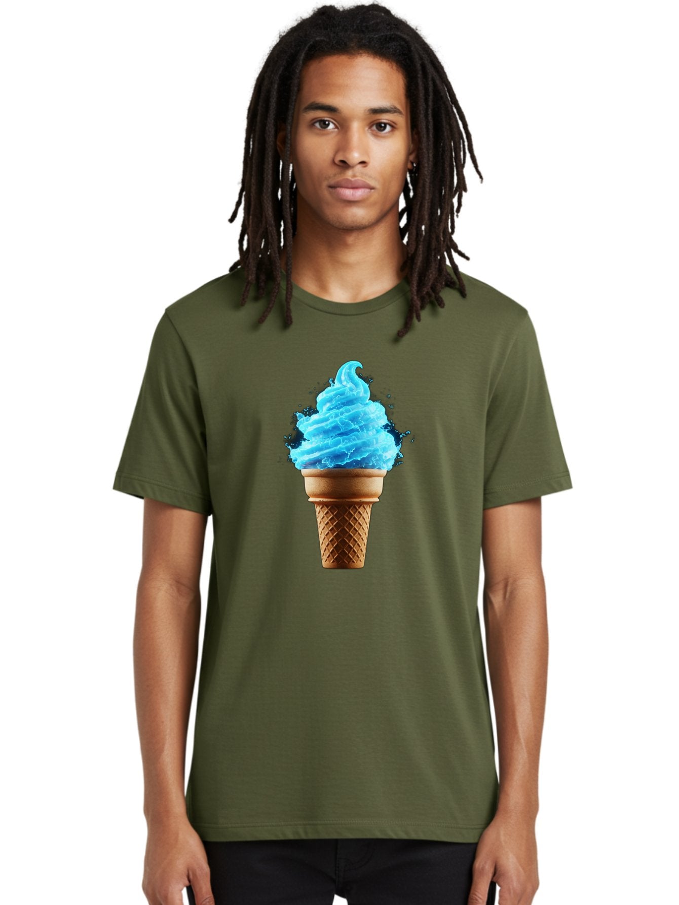 Blue-Ice-Cream-Cone Men'S Graphic Tee, 100% Cotton, Comfortable Casual Summer Wear, Machine Washable, Blue Ice Cream, Ice Cream Cone, Soft Serve, Sweet Treats, Summertime Fun, Cold Desserts, Ice Cream Lovers, Frozen Delights, Creamy Texture, Baa175 27