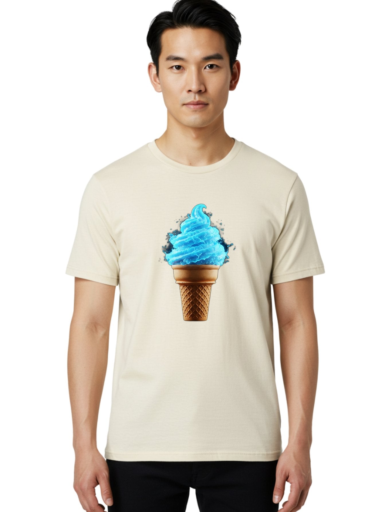Blue-Ice-Cream-Cone Men'S Graphic Tee, 100% Cotton, Comfortable Casual Summer Wear, Machine Washable, Blue Ice Cream, Ice Cream Cone, Soft Serve, Sweet Treats, Summertime Fun, Cold Desserts, Ice Cream Lovers, Frozen Delights, Creamy Texture, Baa175 20