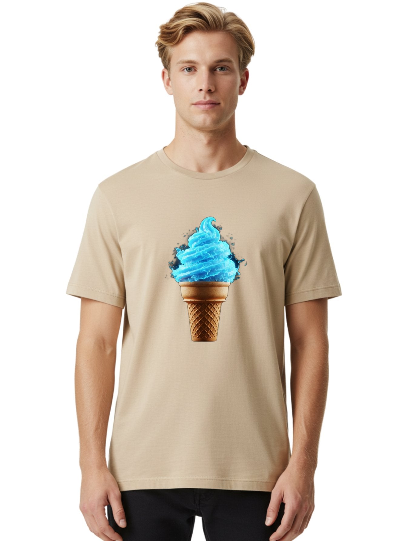 Blue-Ice-Cream-Cone Men'S Graphic Tee, 100% Cotton, Comfortable Casual Summer Wear, Machine Washable, Blue Ice Cream, Ice Cream Cone, Soft Serve, Sweet Treats, Summertime Fun, Cold Desserts, Ice Cream Lovers, Frozen Delights, Creamy Texture, Baa175 17