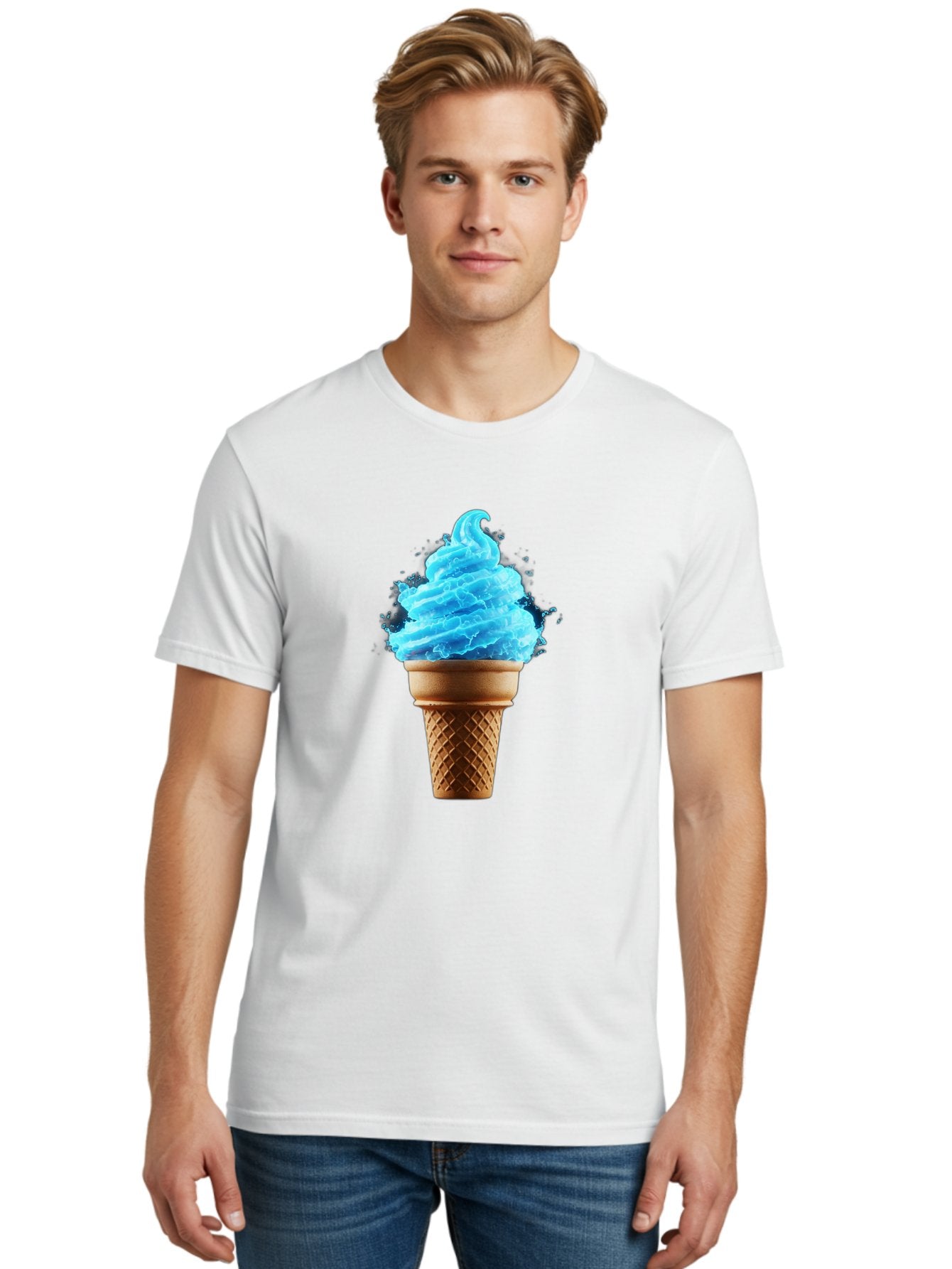 Blue-Ice-Cream-Cone Men'S Graphic Tee, 100% Cotton, Comfortable Casual Summer Wear, Machine Washable, Blue Ice Cream, Ice Cream Cone, Soft Serve, Sweet Treats, Summertime Fun, Cold Desserts, Ice Cream Lovers, Frozen Delights, Creamy Texture, Baa175 22