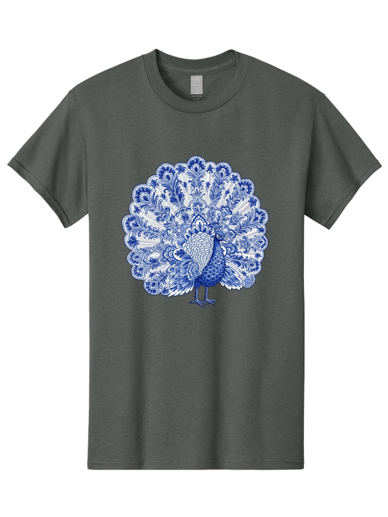 Blue-Peacock Men'S Graphic Tee, 100% Cotton, Comfortable Casual Summer Wear, Machine Washable, Peacock Illustration, Blue And White Design, Floral Pattern, Elegant Bird, Ornate Plumage, Luxurious Texture, Vintage Style, Decorative Art, Baa176 11