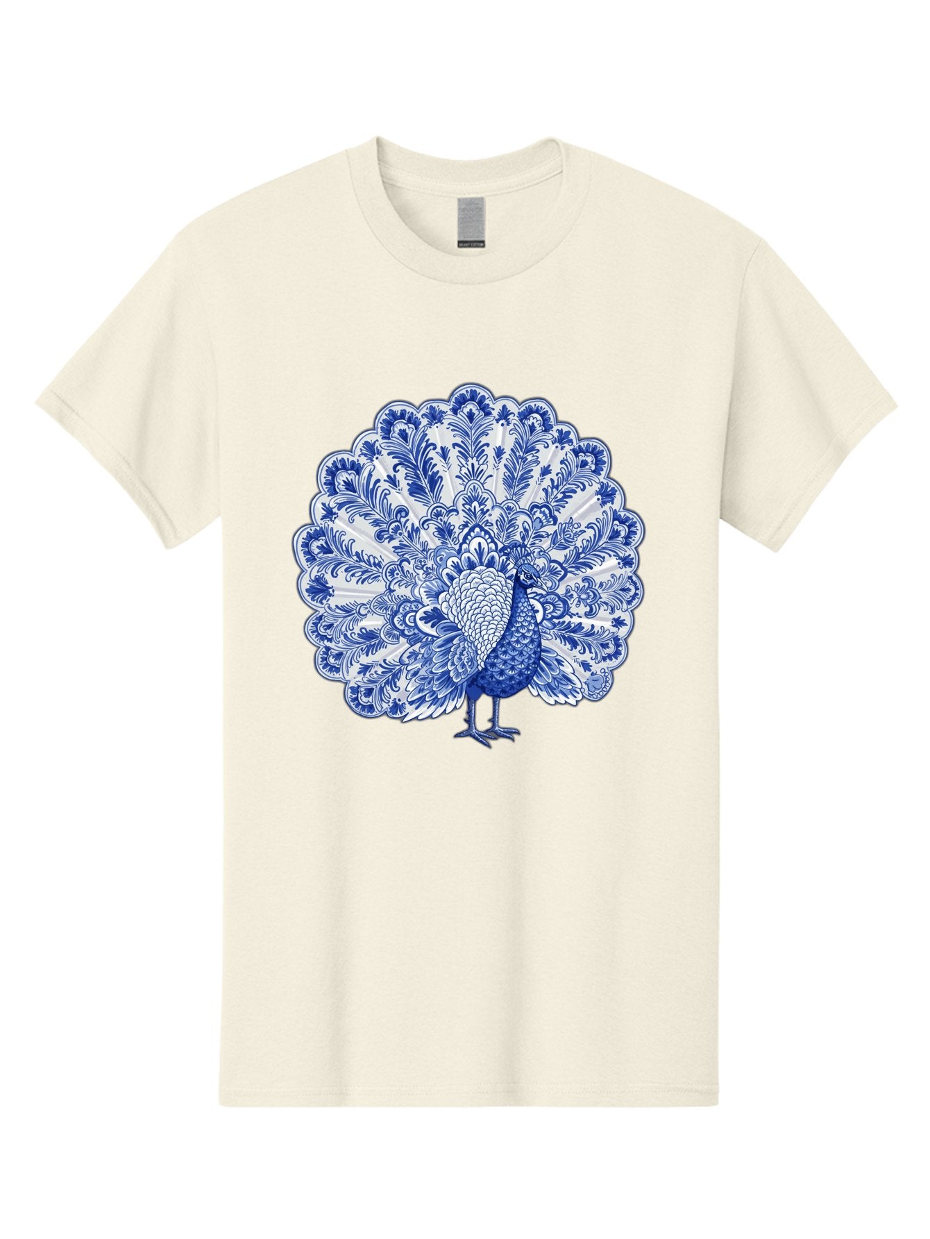 Blue-Peacock Men'S Graphic Tee, 100% Cotton, Comfortable Casual Summer Wear, Machine Washable, Peacock Illustration, Blue And White Design, Floral Pattern, Elegant Bird, Ornate Plumage, Luxurious Texture, Vintage Style, Decorative Art, Baa176