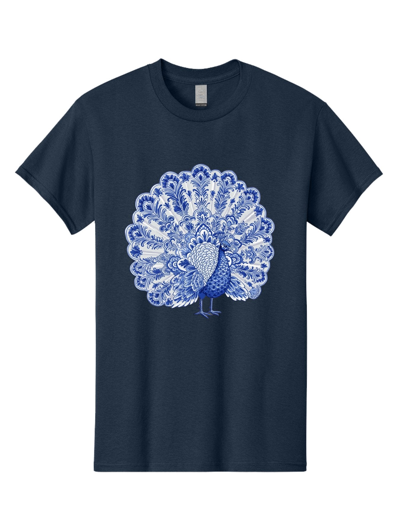 Blue-Peacock Men'S Graphic Tee, 100% Cotton, Comfortable Casual Summer Wear, Machine Washable, Peacock Illustration, Blue And White Design, Floral Pattern, Elegant Bird, Ornate Plumage, Luxurious Texture, Vintage Style, Decorative Art, Baa176 6