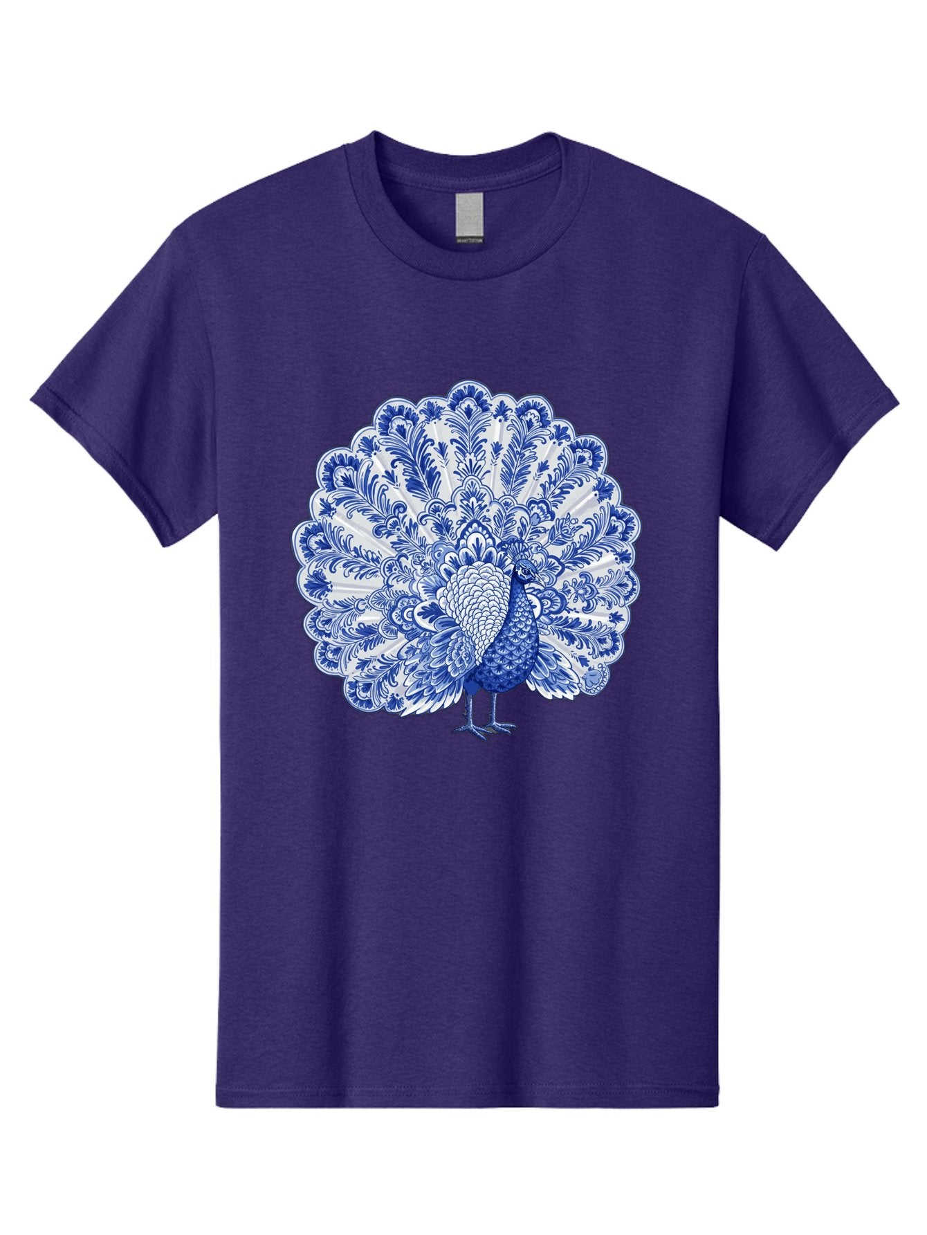 Blue-Peacock Men'S Graphic Tee, 100% Cotton, Comfortable Casual Summer Wear, Machine Washable, Peacock Illustration, Blue And White Design, Floral Pattern, Elegant Bird, Ornate Plumage, Luxurious Texture, Vintage Style, Decorative Art, Baa176 7