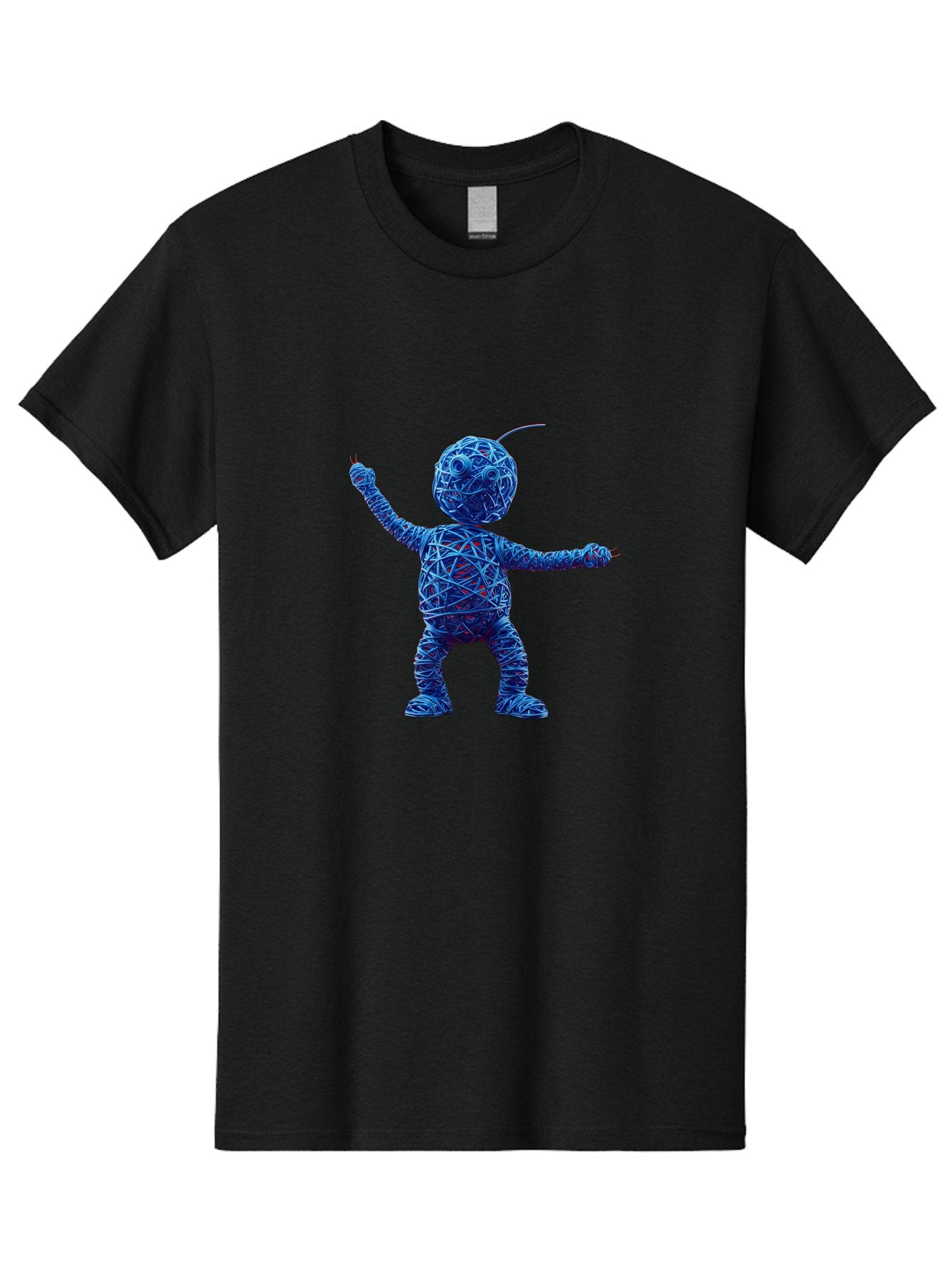 Blue-Wire-Figure Men'S Graphic Tee, 100% Cotton, Comfortable Casual Summer Wear, Machine Washable, Wire Twisted Figure, Abstract Character, Avant-Garde Art, Surreal Sculpture, Contemporary Design, Artistic Expression, Modern Art, Blue Wire, Baa177 5