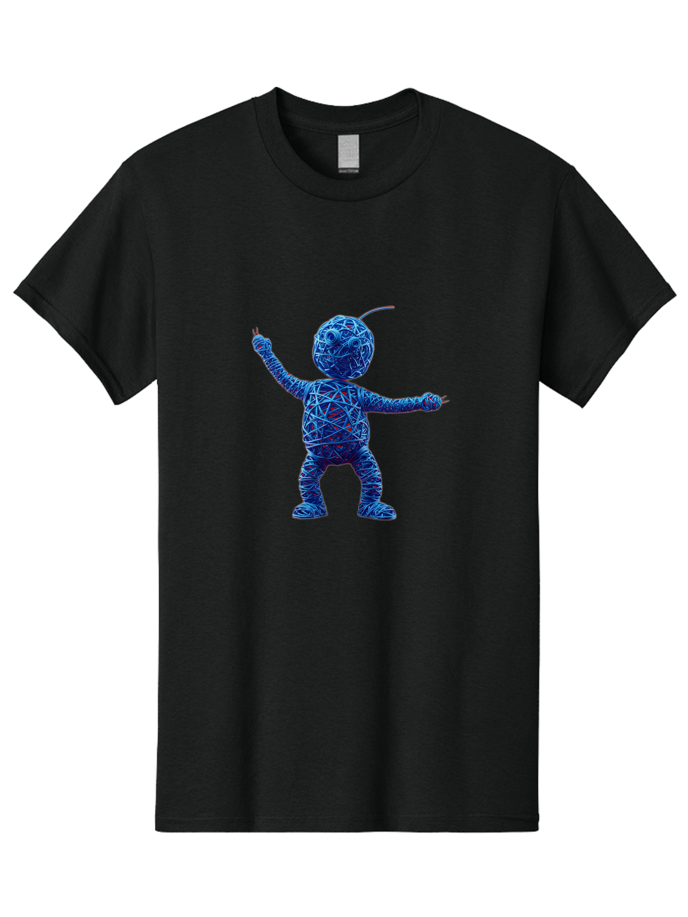Blue-Wire-Figure Men'S Graphic Tee, 100% Cotton, Comfortable Casual Summer Wear, Machine Washable, Wire Twisted Figure, Abstract Character, Avant-Garde Art, Surreal Sculpture, Contemporary Design, Artistic Expression, Modern Art, Blue Wire, Baa177 15