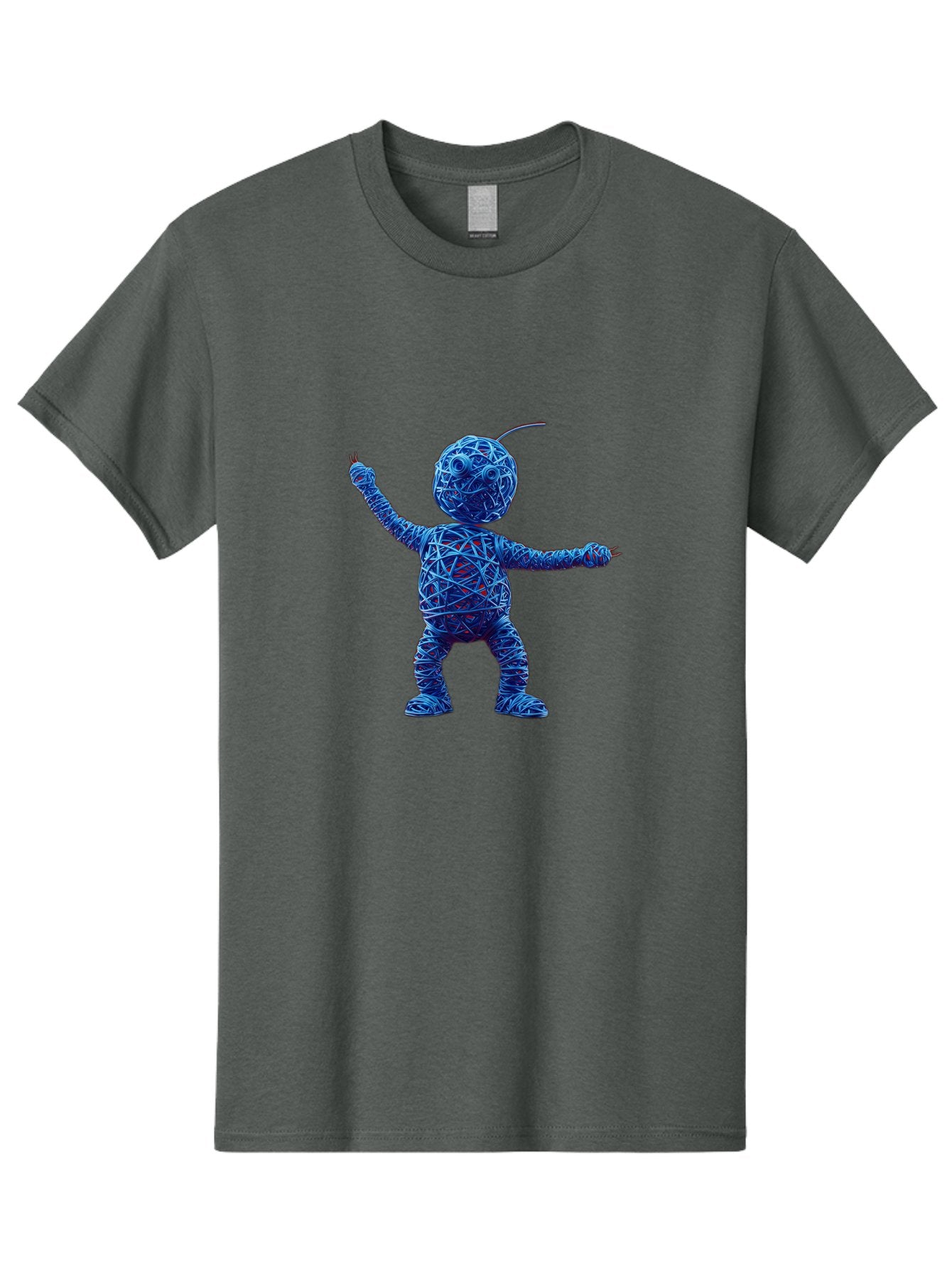 Blue-Wire-Figure Men'S Graphic Tee, 100% Cotton, Comfortable Casual Summer Wear, Machine Washable, Wire Twisted Figure, Abstract Character, Avant-Garde Art, Surreal Sculpture, Contemporary Design, Artistic Expression, Modern Art, Blue Wire, Baa177 11