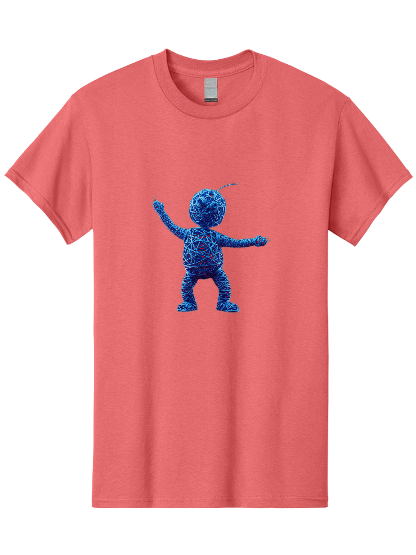 Blue-Wire-Figure Men'S Graphic Tee, 100% Cotton, Comfortable Casual Summer Wear, Machine Washable, Wire Twisted Figure, Abstract Character, Avant-Garde Art, Surreal Sculpture, Contemporary Design, Artistic Expression, Modern Art, Blue Wire, Baa177 23