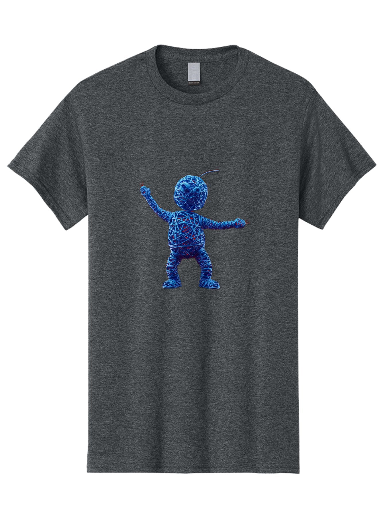Blue-Wire-Figure Men'S Graphic Tee, 100% Cotton, Comfortable Casual Summer Wear, Machine Washable, Wire Twisted Figure, Abstract Character, Avant-Garde Art, Surreal Sculpture, Contemporary Design, Artistic Expression, Modern Art, Blue Wire, Baa177 9