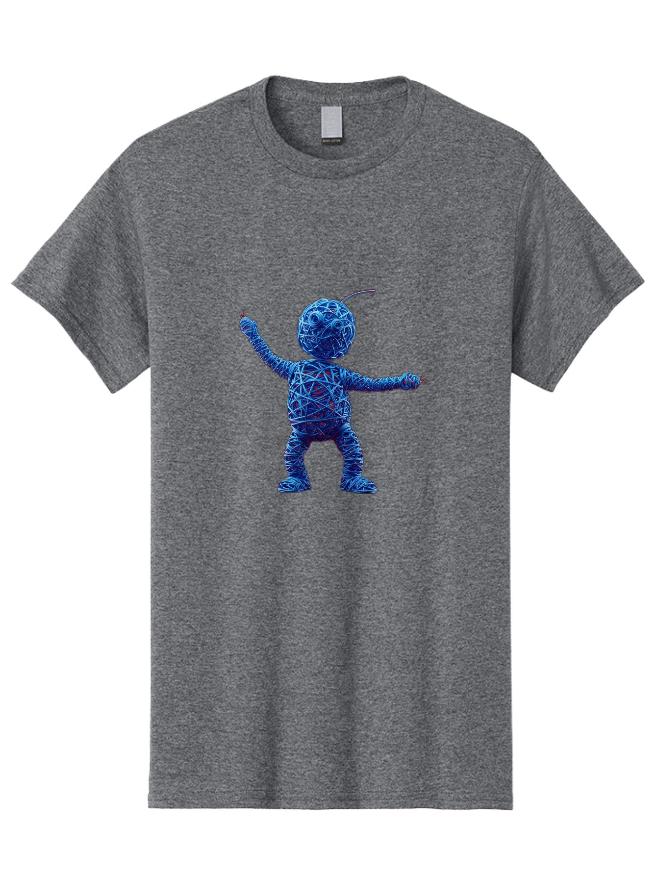Blue-Wire-Figure Men'S Graphic Tee, 100% Cotton, Comfortable Casual Summer Wear, Machine Washable, Wire Twisted Figure, Abstract Character, Avant-Garde Art, Surreal Sculpture, Contemporary Design, Artistic Expression, Modern Art, Blue Wire, Baa177 14