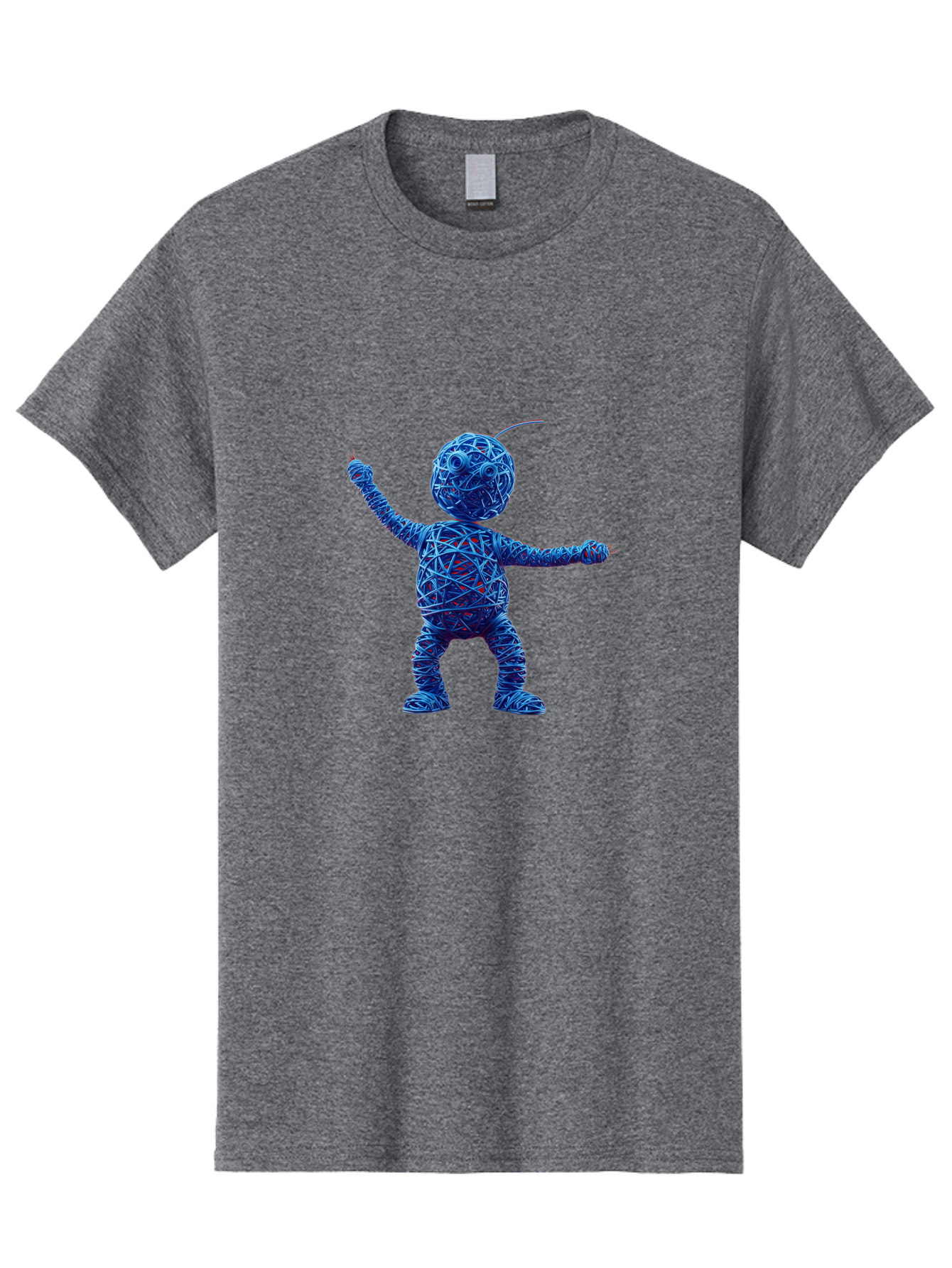 Blue-Wire-Figure Men'S Graphic Tee, 100% Cotton, Comfortable Casual Summer Wear, Machine Washable, Wire Twisted Figure, Abstract Character, Avant-Garde Art, Surreal Sculpture, Contemporary Design, Artistic Expression, Modern Art, Blue Wire, Baa177 3