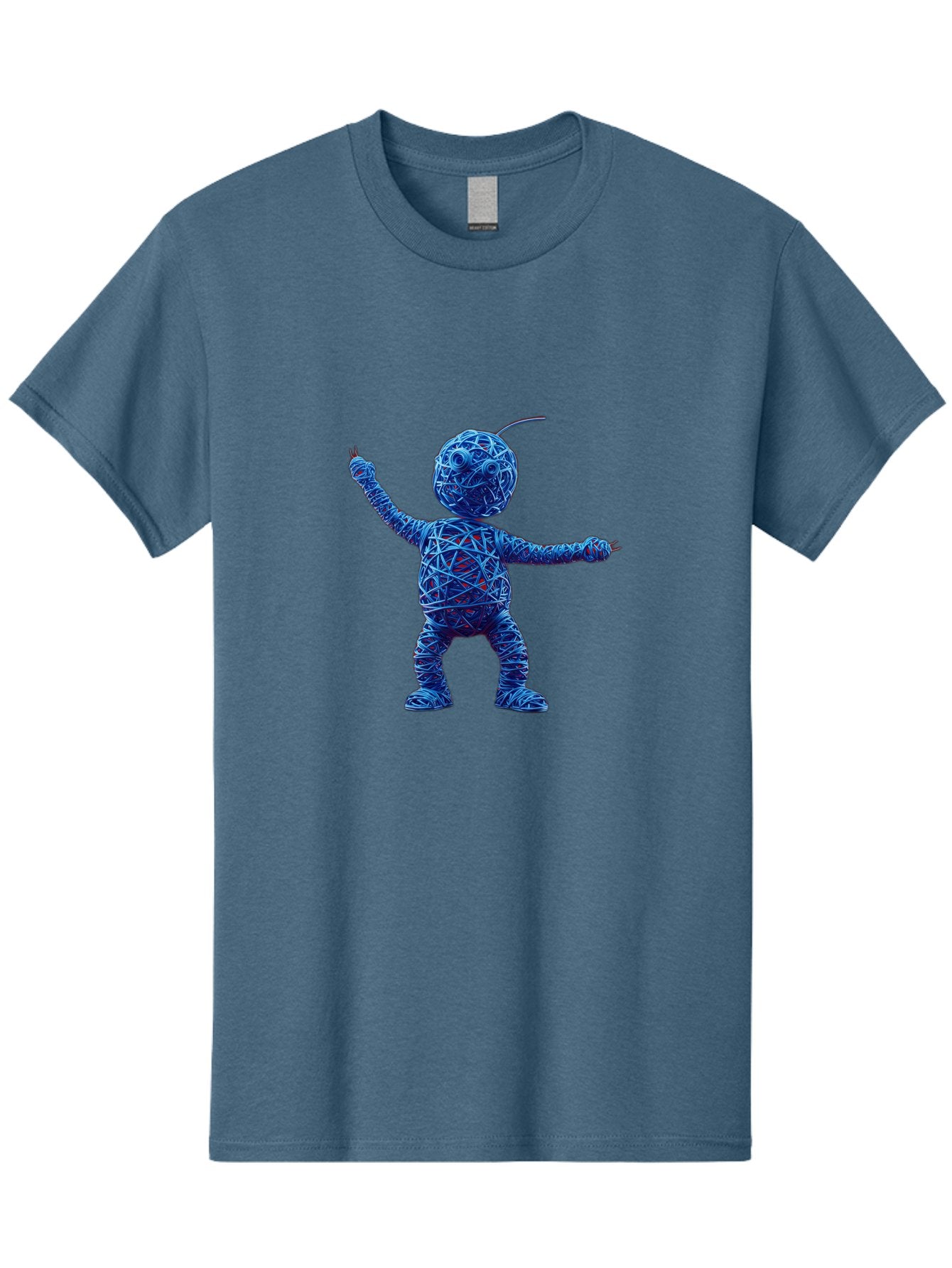 Blue-Wire-Figure Men'S Graphic Tee, 100% Cotton, Comfortable Casual Summer Wear, Machine Washable, Wire Twisted Figure, Abstract Character, Avant-Garde Art, Surreal Sculpture, Contemporary Design, Artistic Expression, Modern Art, Blue Wire, Baa177