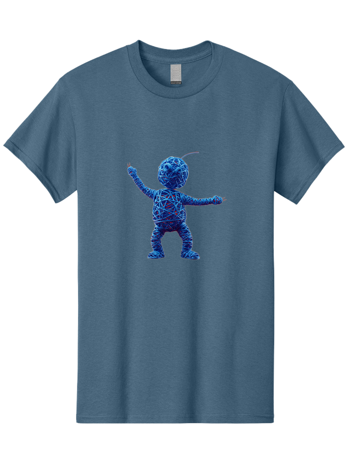 Blue-Wire-Figure Men'S Graphic Tee, 100% Cotton, Comfortable Casual Summer Wear, Machine Washable, Wire Twisted Figure, Abstract Character, Avant-Garde Art, Surreal Sculpture, Contemporary Design, Artistic Expression, Modern Art, Blue Wire, Baa177 19