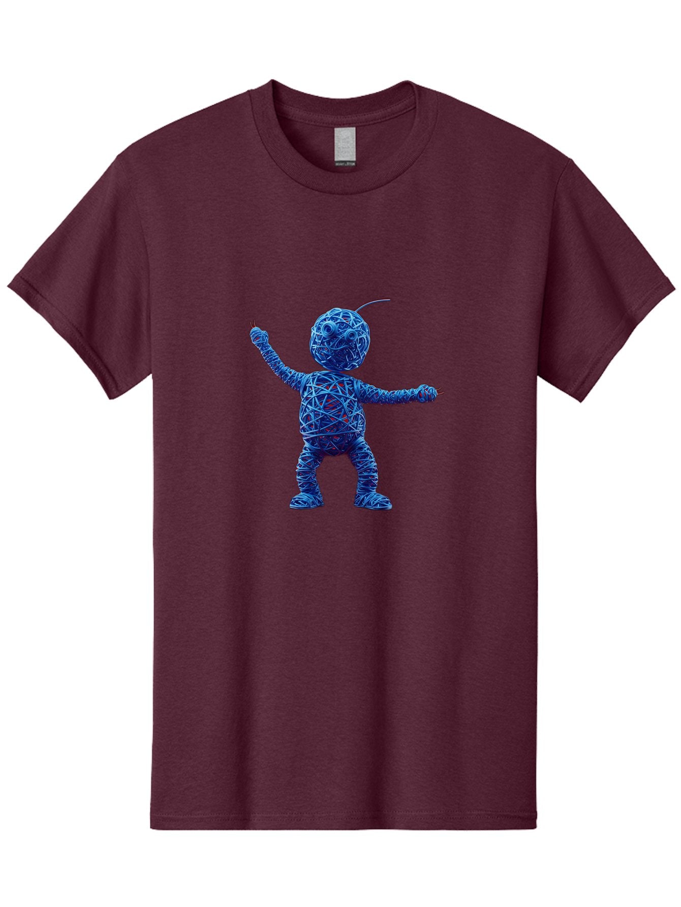 Blue-Wire-Figure Men'S Graphic Tee, 100% Cotton, Comfortable Casual Summer Wear, Machine Washable, Wire Twisted Figure, Abstract Character, Avant-Garde Art, Surreal Sculpture, Contemporary Design, Artistic Expression, Modern Art, Blue Wire, Baa177 10