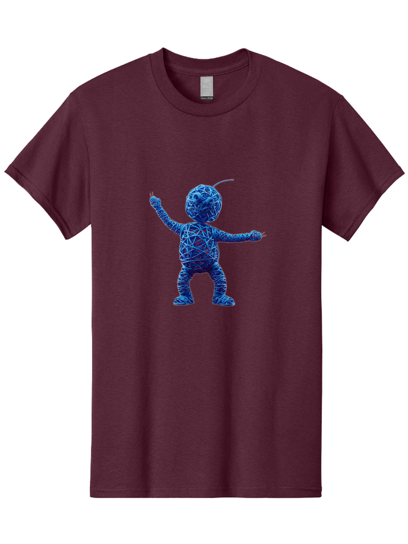Blue-Wire-Figure Men'S Graphic Tee, 100% Cotton, Comfortable Casual Summer Wear, Machine Washable, Wire Twisted Figure, Abstract Character, Avant-Garde Art, Surreal Sculpture, Contemporary Design, Artistic Expression, Modern Art, Blue Wire, Baa177 27