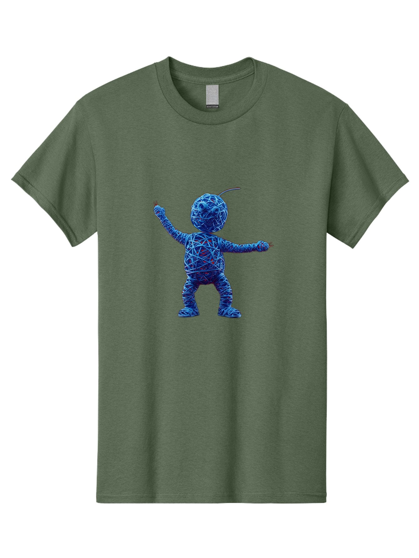 Blue-Wire-Figure Men'S Graphic Tee, 100% Cotton, Comfortable Casual Summer Wear, Machine Washable, Wire Twisted Figure, Abstract Character, Avant-Garde Art, Surreal Sculpture, Contemporary Design, Artistic Expression, Modern Art, Blue Wire, Baa177 7