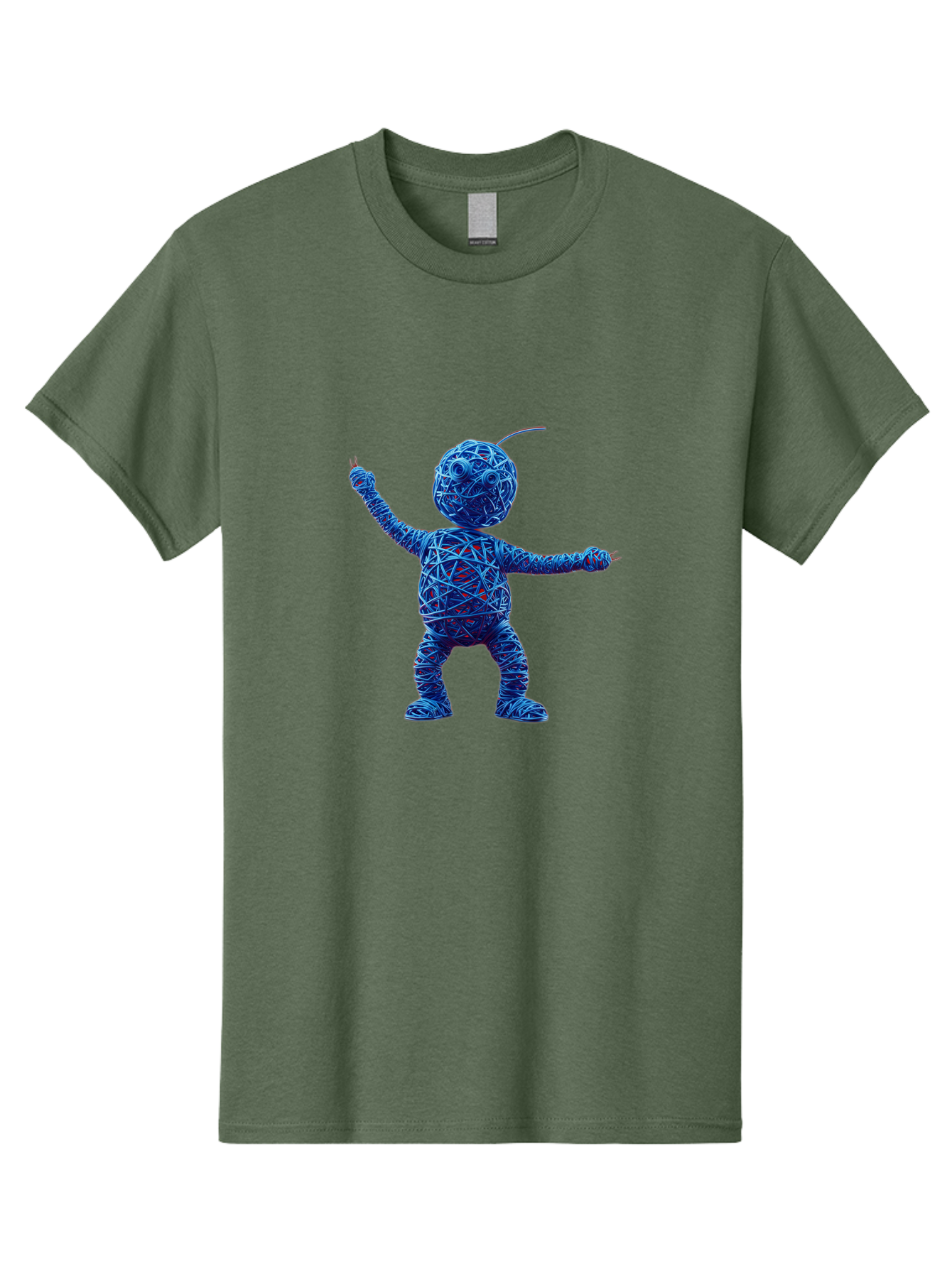 Blue-Wire-Figure Men'S Graphic Tee, 100% Cotton, Comfortable Casual Summer Wear, Machine Washable, Wire Twisted Figure, Abstract Character, Avant-Garde Art, Surreal Sculpture, Contemporary Design, Artistic Expression, Modern Art, Blue Wire, Baa177 25