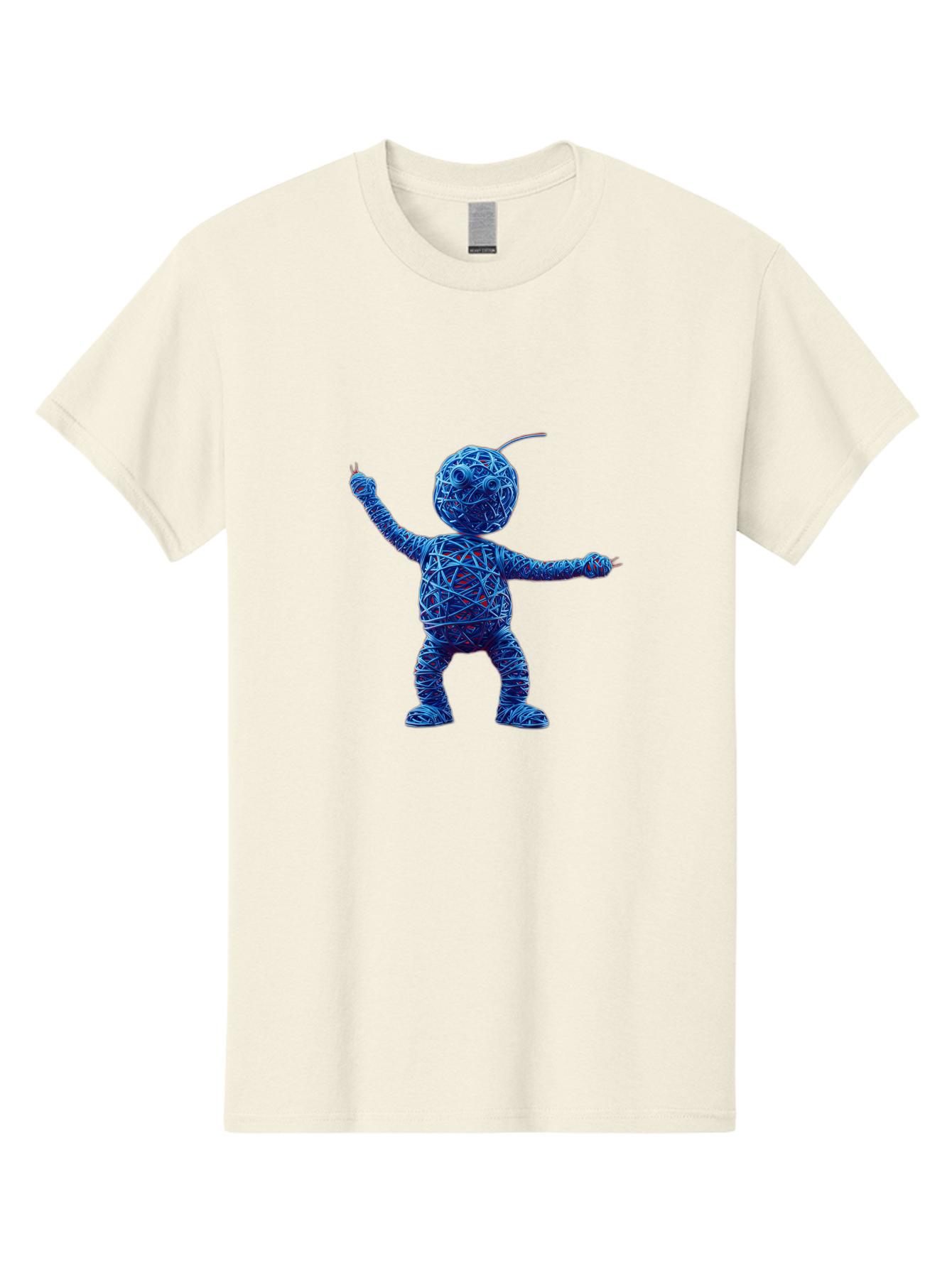 Blue-Wire-Figure Men'S Graphic Tee, 100% Cotton, Comfortable Casual Summer Wear, Machine Washable, Wire Twisted Figure, Abstract Character, Avant-Garde Art, Surreal Sculpture, Contemporary Design, Artistic Expression, Modern Art, Blue Wire, Baa177 5