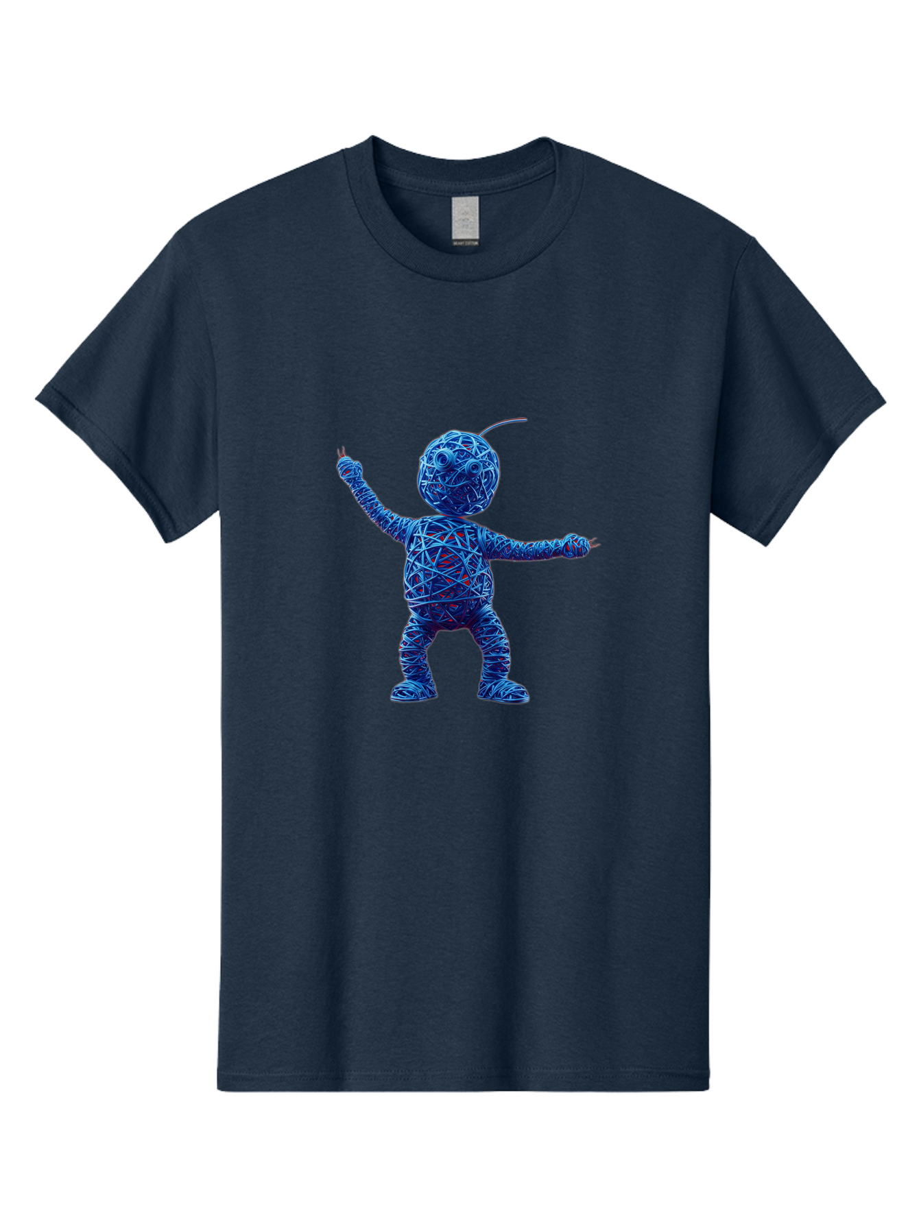 Blue-Wire-Figure Men'S Graphic Tee, 100% Cotton, Comfortable Casual Summer Wear, Machine Washable, Wire Twisted Figure, Abstract Character, Avant-Garde Art, Surreal Sculpture, Contemporary Design, Artistic Expression, Modern Art, Blue Wire, Baa177 29