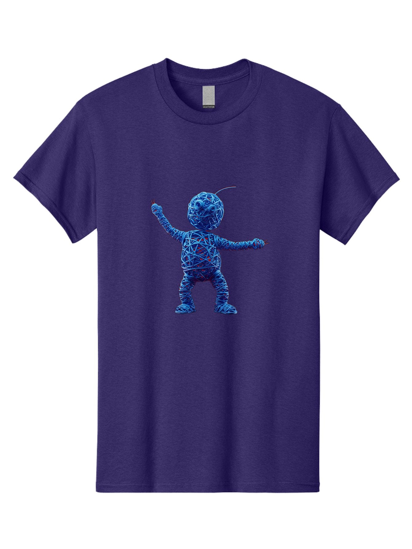 Blue-Wire-Figure Men'S Graphic Tee, 100% Cotton, Comfortable Casual Summer Wear, Machine Washable, Wire Twisted Figure, Abstract Character, Avant-Garde Art, Surreal Sculpture, Contemporary Design, Artistic Expression, Modern Art, Blue Wire, Baa177 6