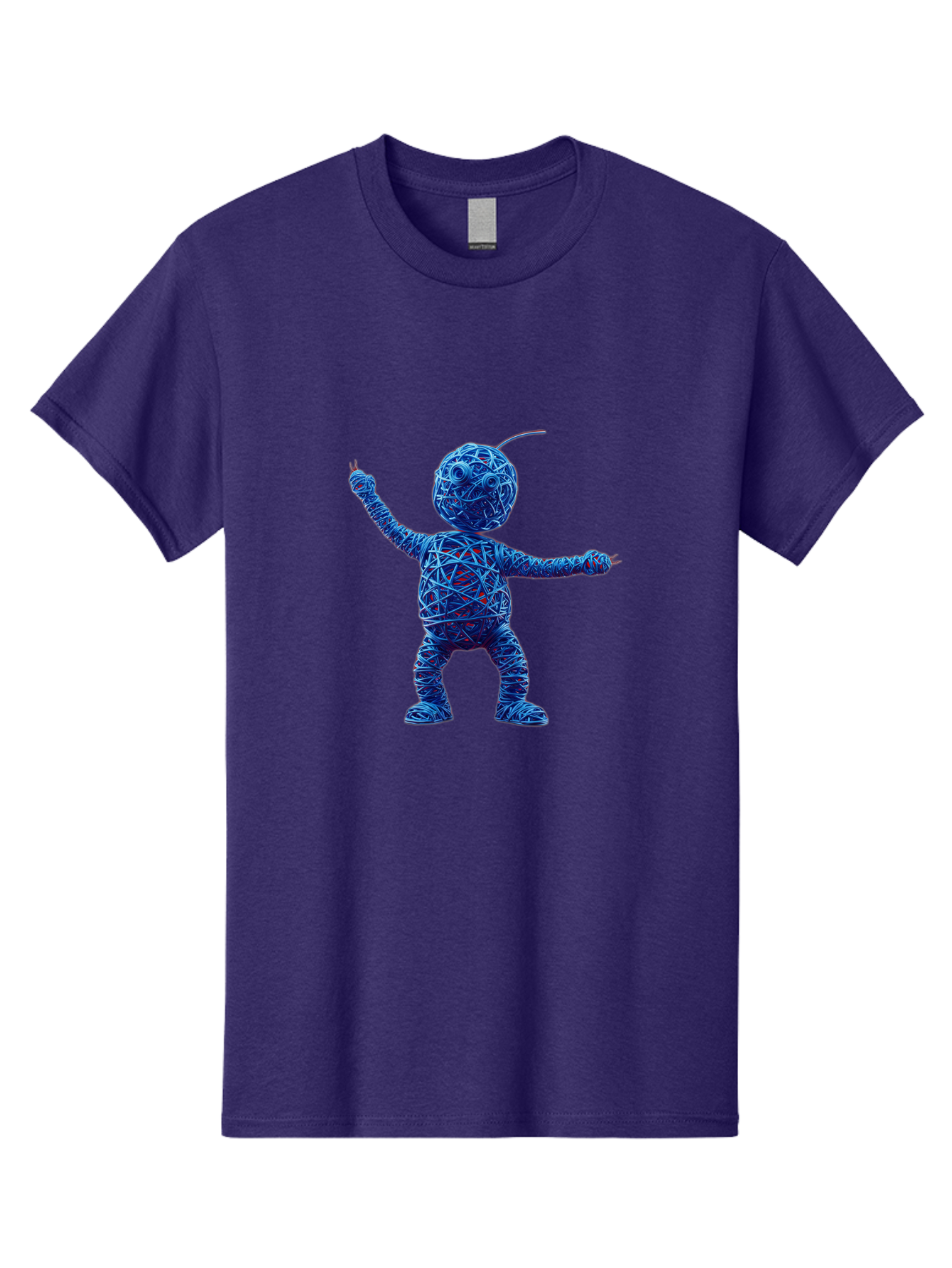 Blue-Wire-Figure Men'S Graphic Tee, 100% Cotton, Comfortable Casual Summer Wear, Machine Washable, Wire Twisted Figure, Abstract Character, Avant-Garde Art, Surreal Sculpture, Contemporary Design, Artistic Expression, Modern Art, Blue Wire, Baa177 13