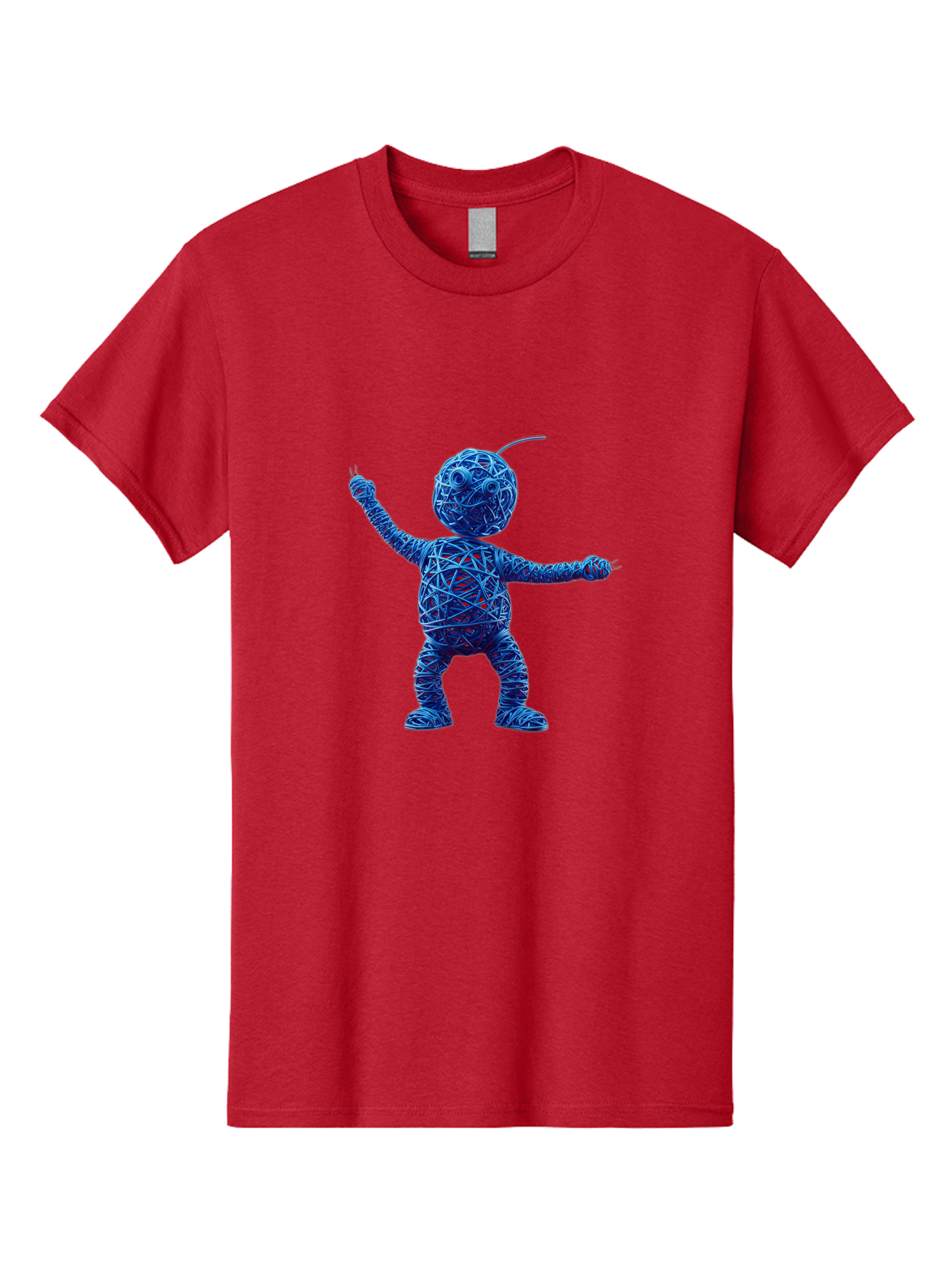 Blue-Wire-Figure Men'S Graphic Tee, 100% Cotton, Comfortable Casual Summer Wear, Machine Washable, Wire Twisted Figure, Abstract Character, Avant-Garde Art, Surreal Sculpture, Contemporary Design, Artistic Expression, Modern Art, Blue Wire, Baa177 11