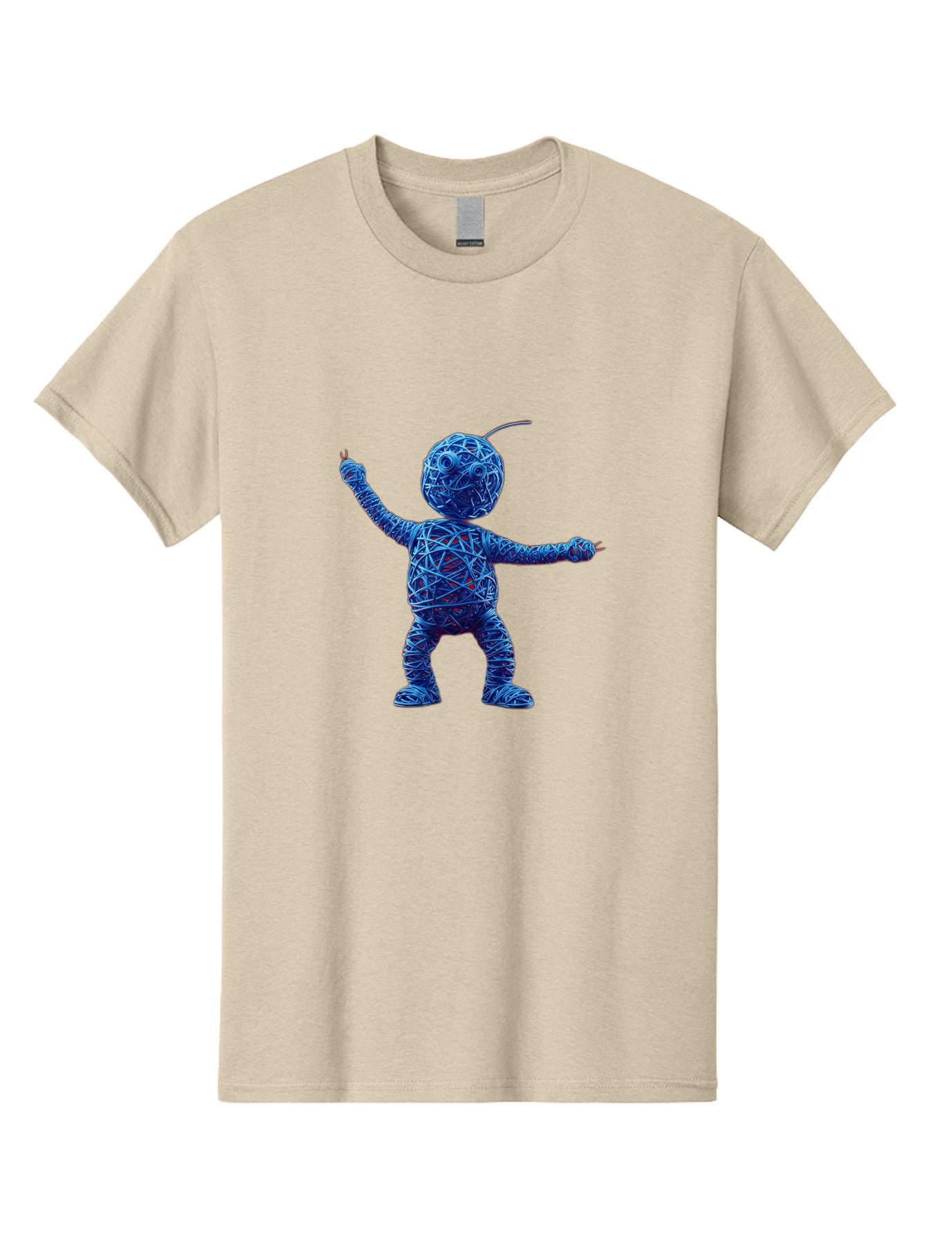 Blue-Wire-Figure Men'S Graphic Tee, 100% Cotton, Comfortable Casual Summer Wear, Machine Washable, Wire Twisted Figure, Abstract Character, Avant-Garde Art, Surreal Sculpture, Contemporary Design, Artistic Expression, Modern Art, Blue Wire, Baa177 15