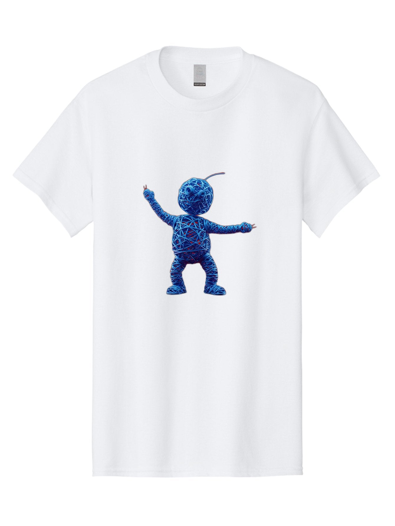 Blue-Wire-Figure Men'S Graphic Tee, 100% Cotton, Comfortable Casual Summer Wear, Machine Washable, Wire Twisted Figure, Abstract Character, Avant-Garde Art, Surreal Sculpture, Contemporary Design, Artistic Expression, Modern Art, Blue Wire, Baa177 3