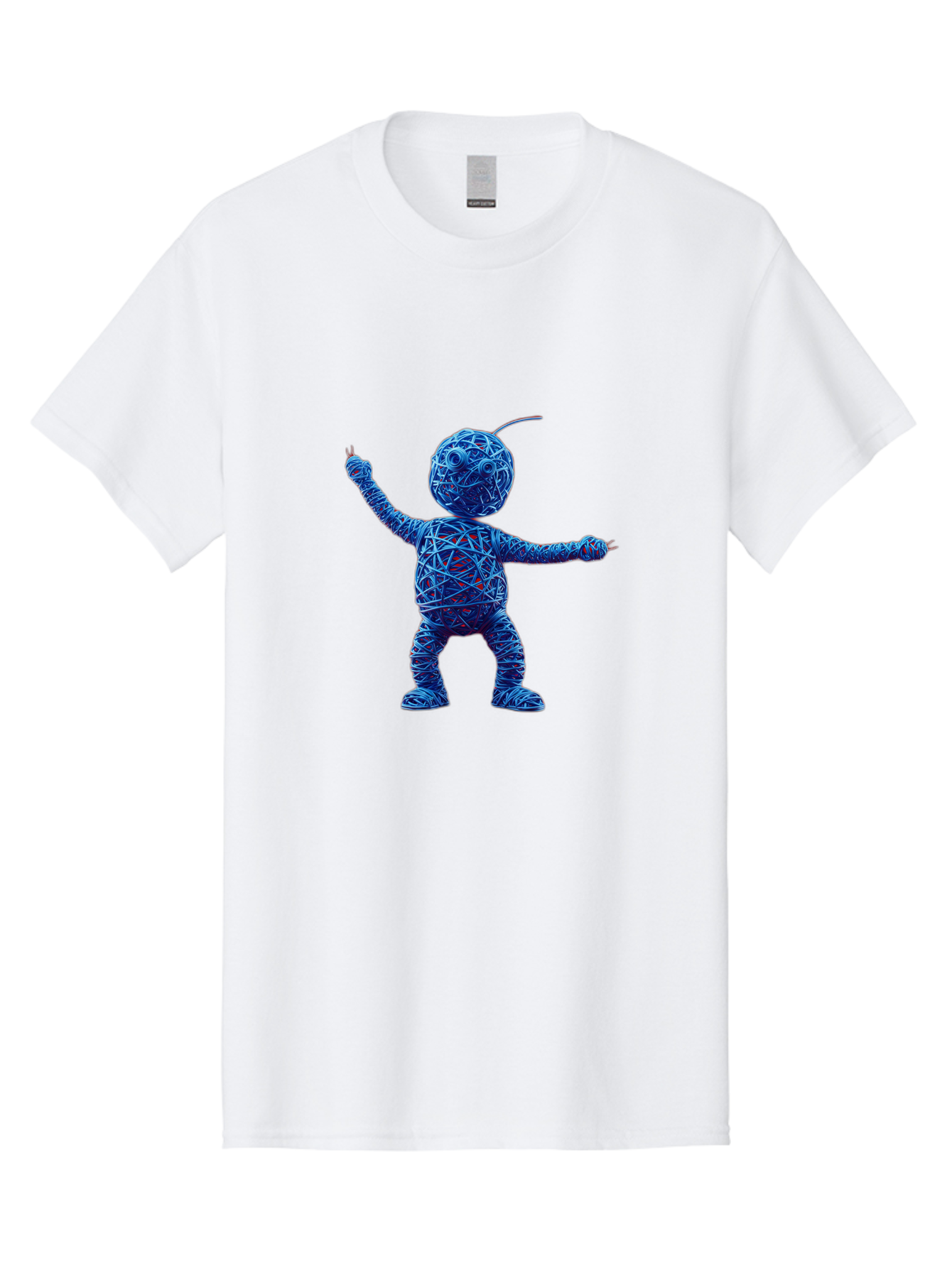 Blue-Wire-Figure Men'S Graphic Tee, 100% Cotton, Comfortable Casual Summer Wear, Machine Washable, Wire Twisted Figure, Abstract Character, Avant-Garde Art, Surreal Sculpture, Contemporary Design, Artistic Expression, Modern Art, Blue Wire, Baa177 17
