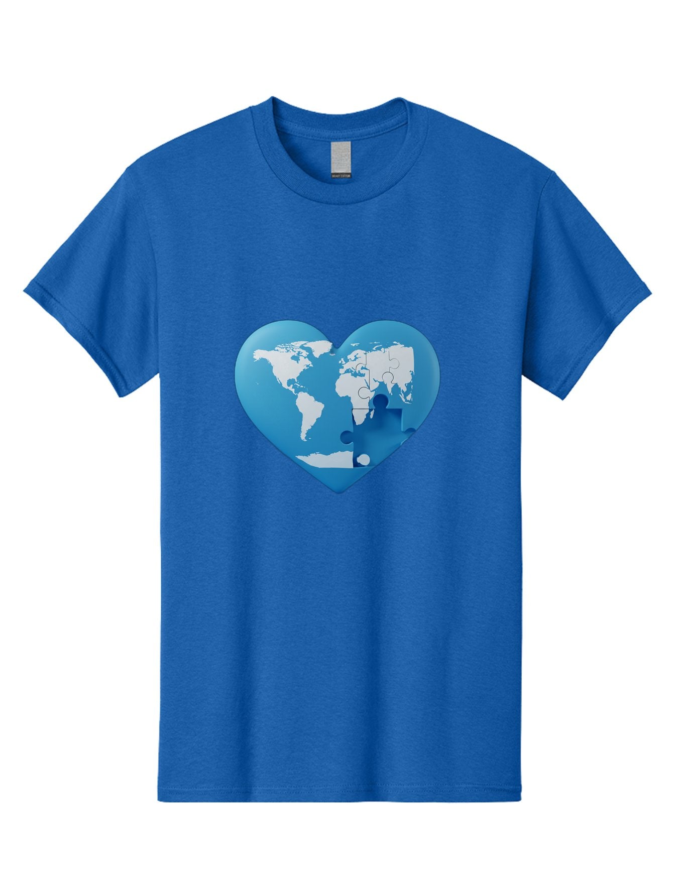Blue-World-Map-Heart Men'S Graphic Tee, 100% Cotton, Comfortable Casual Summer Wear, Machine Washable, Heart-Shaped World Map, Puzzle Pieces, Global Unity, International Cooperation, Charity Symbol, Love For The World, Interconnectedness, Baa178 14