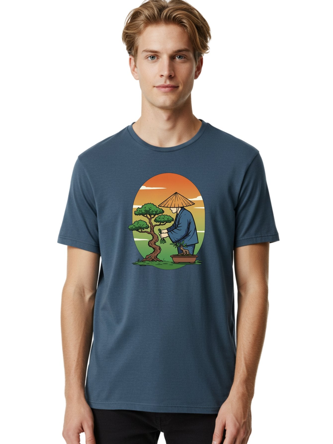 Bonsai-Gardener Men'S Graphic Tee, 100% Cotton, Comfortable Casual Summer Wear, Machine Washable, Bonsai Tree, Gardener, Serene Landscape, Tranquil Atmosphere, Traditional Asian Attire, Japanese Culture, Gardening, Calm Environment, Baa179 30