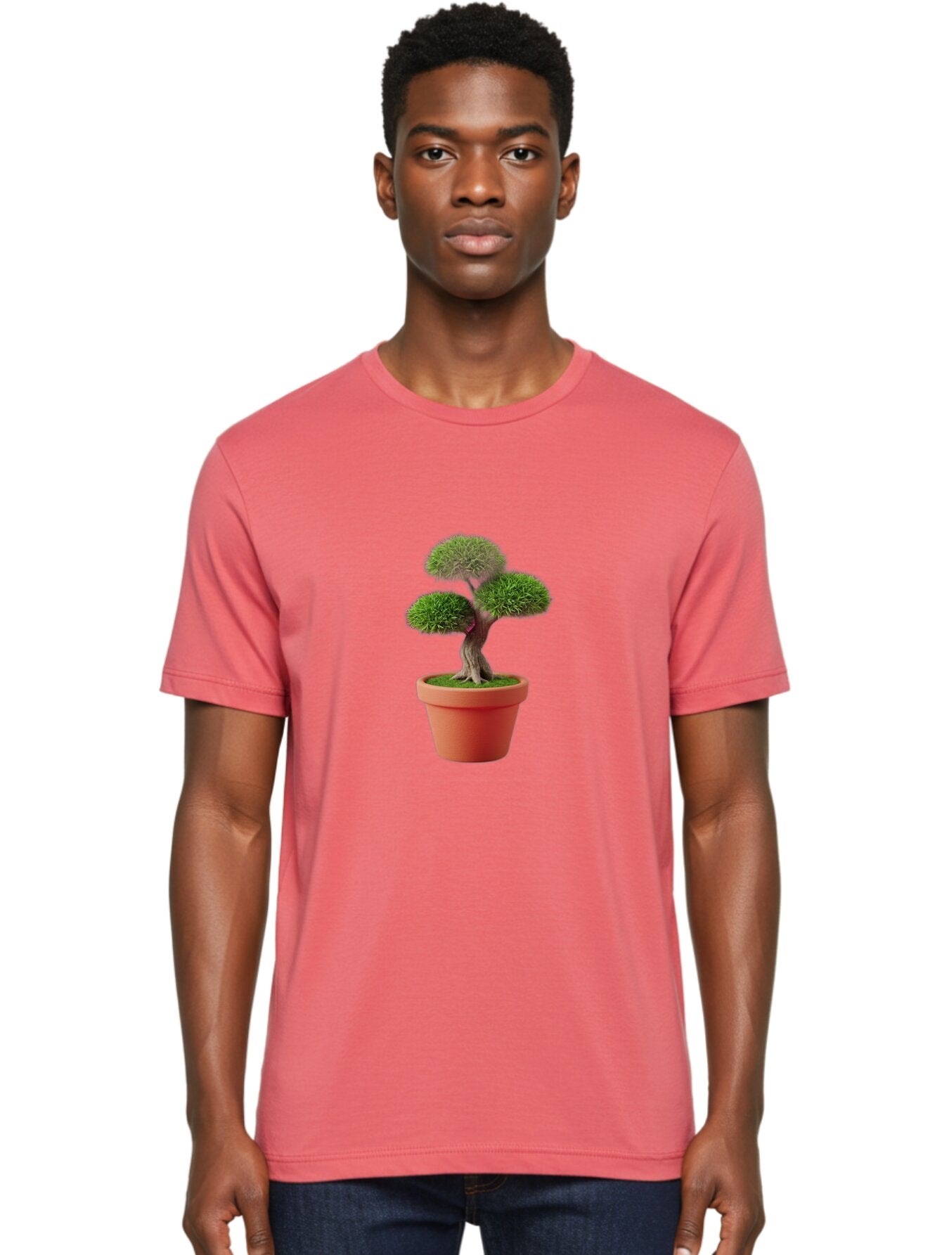 Bonsai-Tree Men'S Graphic Tee, 100% Cotton, Comfortable Casual Summer Wear, Machine Washable, Bonsai Tree, Potted Plant, Small Tree, Terracotta Pot, Twisted Trunk, Lush Foliage, Greenery, Decorative Plant, Indoor Gardening, Zen Garden, Baa180 18