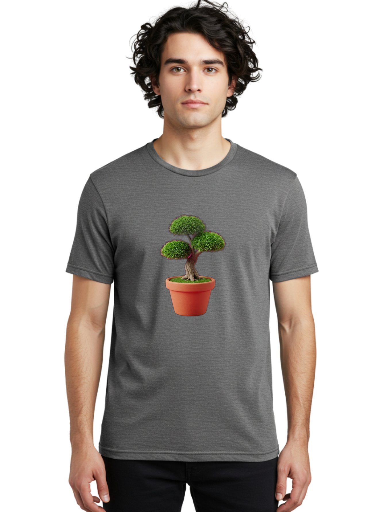 Bonsai-Tree Men'S Graphic Tee, 100% Cotton, Comfortable Casual Summer Wear, Machine Washable, Bonsai Tree, Potted Plant, Small Tree, Terracotta Pot, Twisted Trunk, Lush Foliage, Greenery, Decorative Plant, Indoor Gardening, Zen Garden, Baa180 19